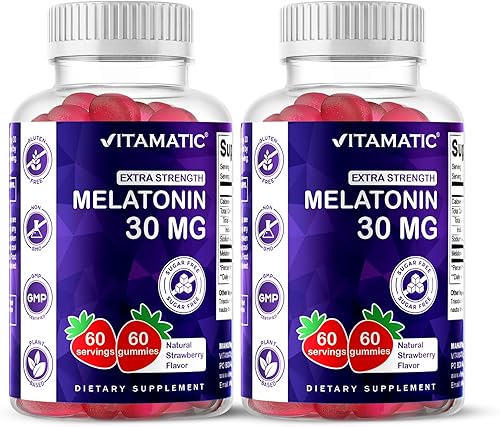 Vitamatic Melatonina sin azúcar, 30 mg por gomita, 60 porciones, 60 gomitas vegetarianas, suplemento que no forma hábito (60 unidades (paquete de 2))