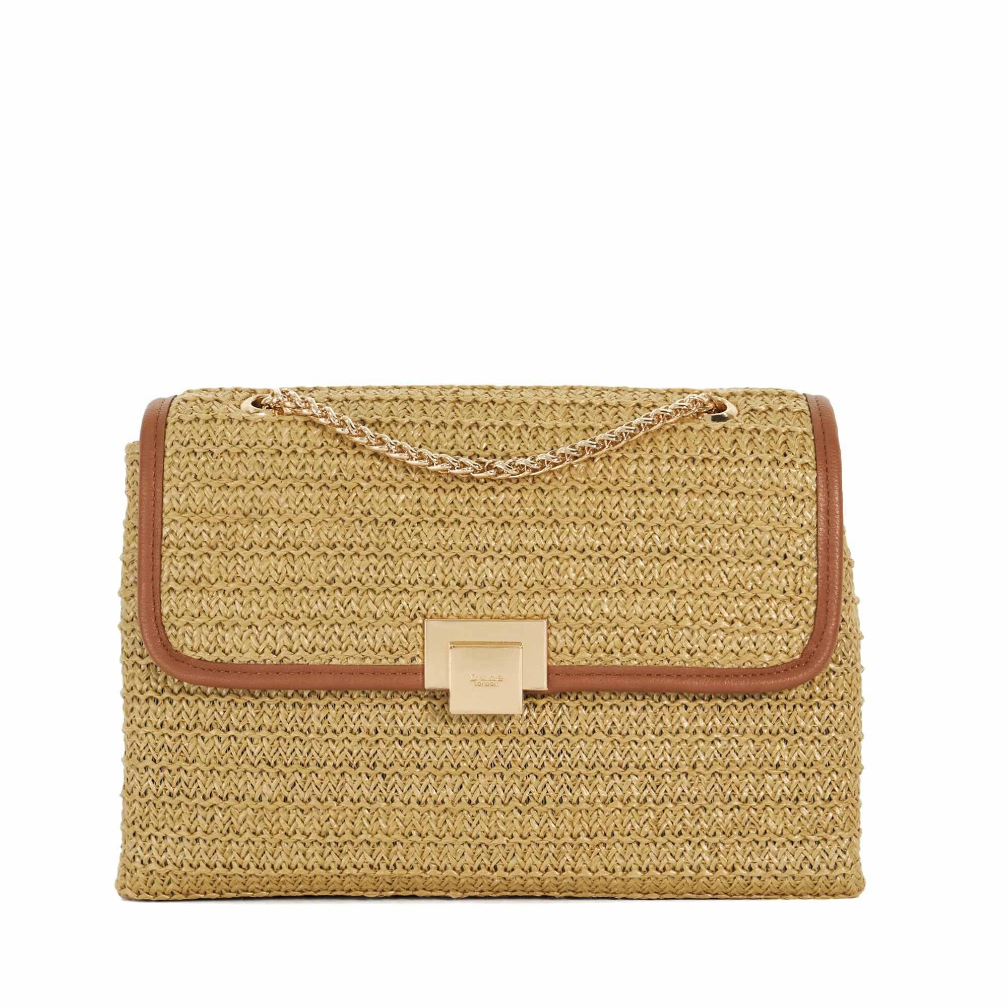 Dune London Women's Natural Dune Dorchso Small Raffia Chain Shoulder Bag One Size