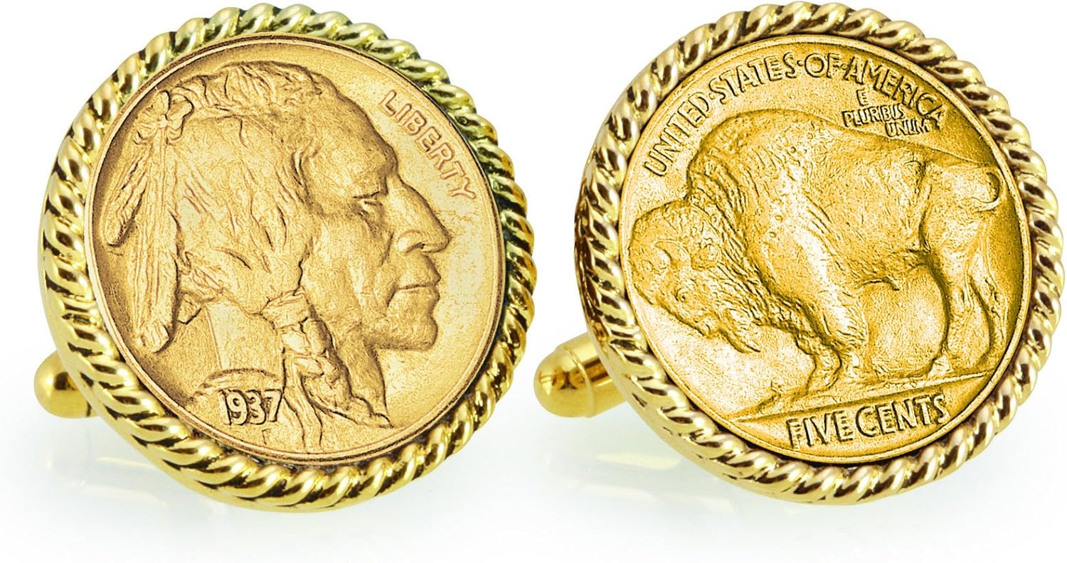 American Coin Treasures Gold-Layered Buffalo Nickel Rope Bezel Cuff Links