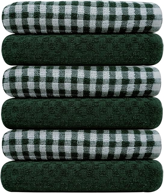 Casabella Pack Of 6 Terry Towelling Cotton Kitchen Tea Towels. Soft Kitchen Tea Towels Set, Highly Absorbent Dish Towels & Bar Towels Unbeatable Price (6 Pieces Set, Green)