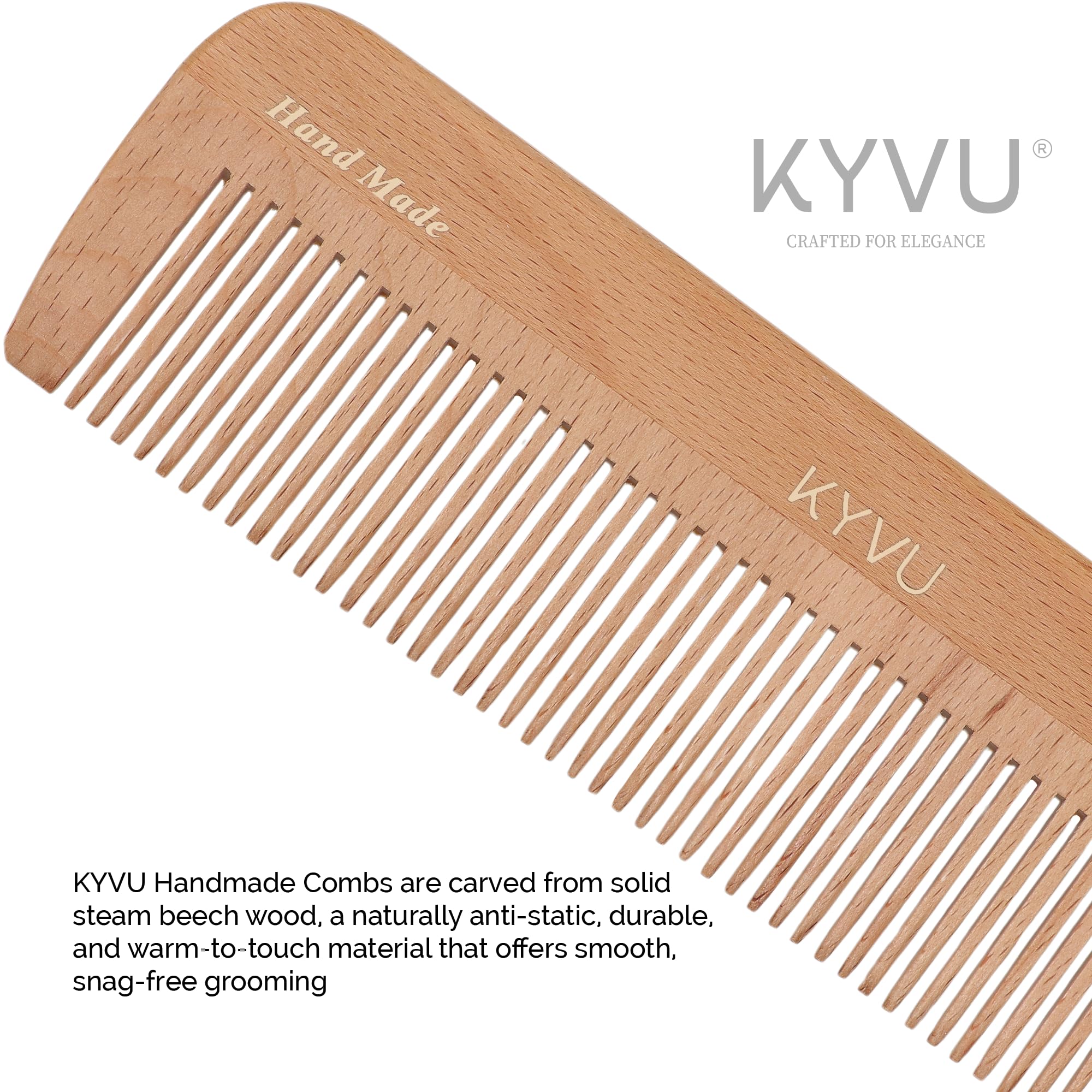 KYVU W3 Handmade 16.6 cm Coarse-Tooth Wooden Comb - Steam Beech, Natural Beech, 16.6 Centimeters - Image 3