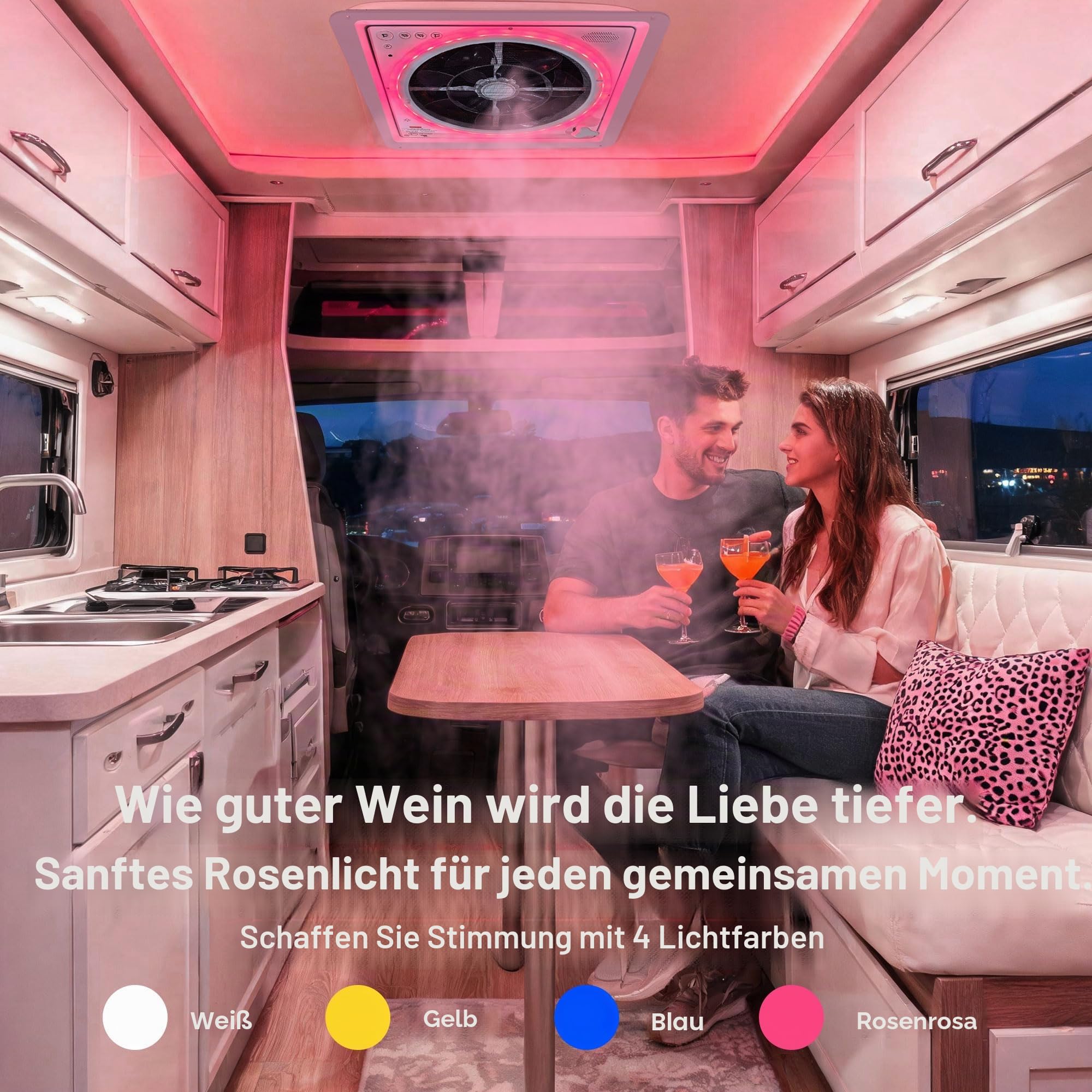 2012 Wohnmobil Dachventilator 400 mm, 12V Dachlüfter mit LED-Licht & Fernbedienung, Reversibler RV Abluftventilator für Wohnwagen, Extrem Leise Dauerbelüftung, UV-beständige
