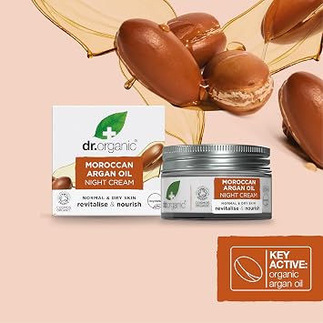 Dr. Organic Moroccan Argan Oil Night Cream | Nourishing Overnight Therapy Cream, For Normal to Dry Skin, Vegan, Natural, Certified Organic, Paraben & SLS-Free, 50 mL/ 1.7 fl oz