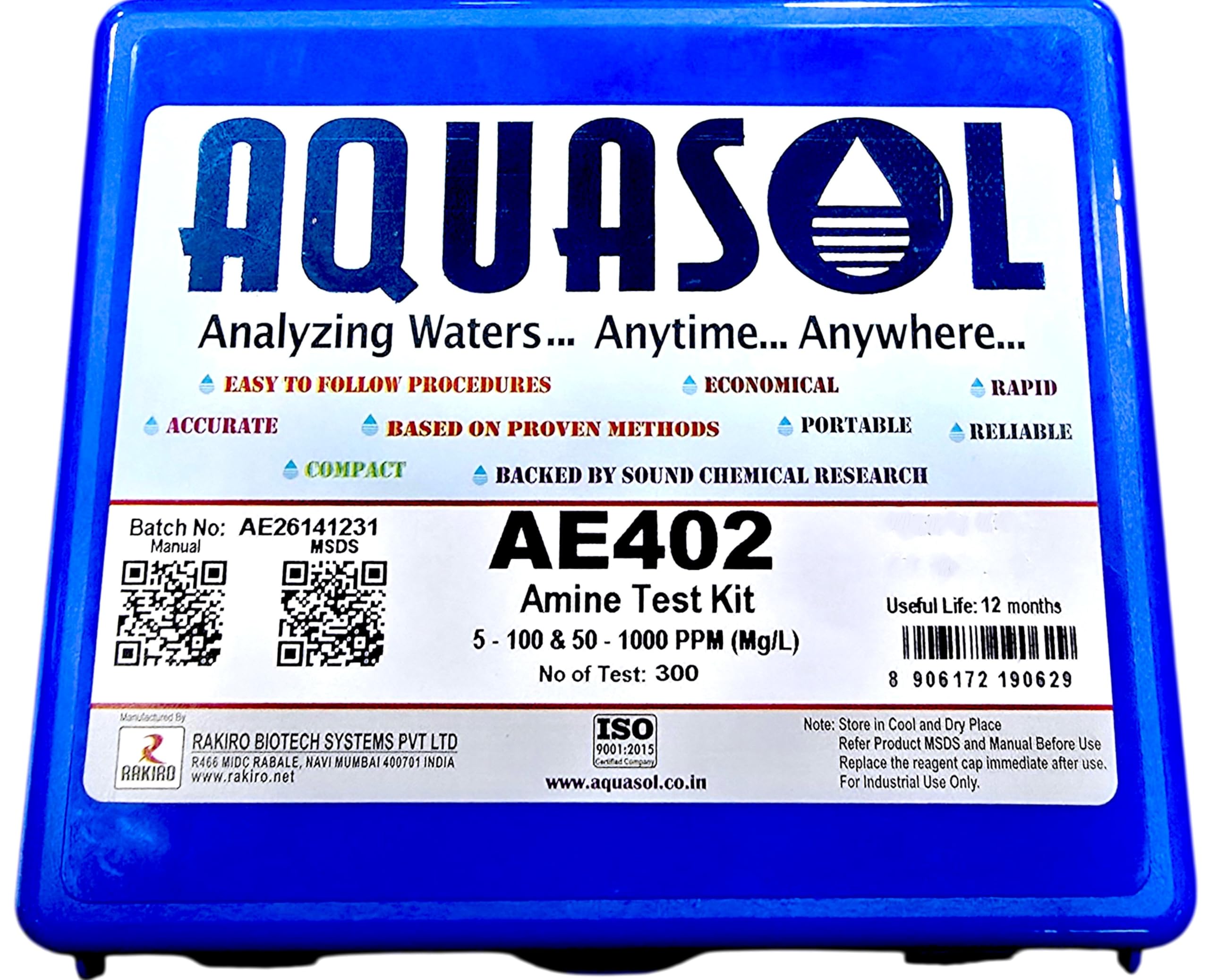 AQUASOL AE402 AMINE TEST KIT Portable Field Kit for Water & Wastewater, Drinking Water, Boiler, Cooling, Industrial, Aquaculture, Agriculture 5-100 & 50-1000 PPM (Mg/L),No of Test 300 Tests-image-36