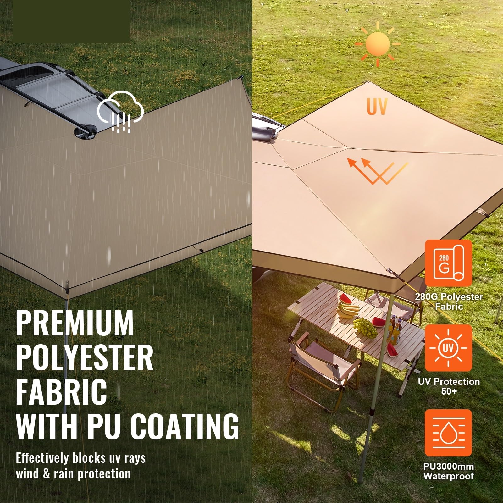 Toldo Caravana,Toldo Furgoneta Camper Toldo retráctil for vehículo, toldo Lateral for Coche, toldo for Coche con Bolsa de Almacenamiento Impermeable, Apto for camión, SUV, Furgoneta(10x7ft)