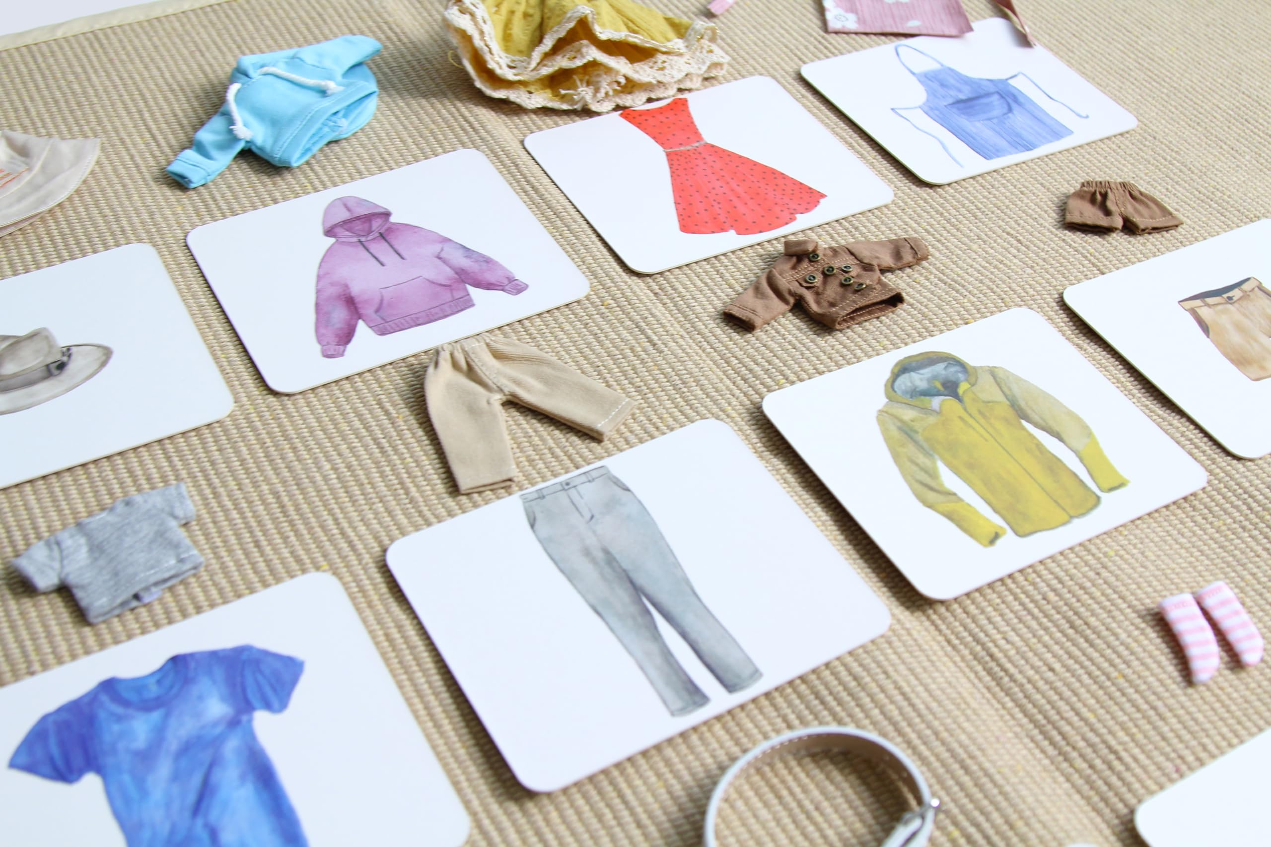 Montessori Language Materials Objects with Similar Cards 12pcs Mini Clothing Replicas with Cards - Image 6