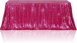 Poise3EHome Hot Pink Sequin Tablecloth 50×72 Inch Rectangle Sparkly Fabric Table Cover Overlay for Baby Shower Birthday Party Wedding Christmas Holiday Decoration
