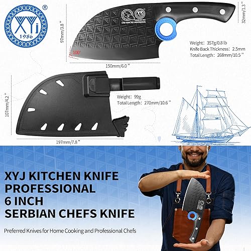 Miniatura 2 de XYJ Auténtico desde 1986, cuchillo de carnicero grande y resistente, cuchillo de chef serbio con estuche, cuchillo de cocina para vegetales del