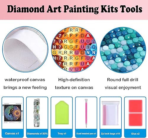 Miniatura 6 de Rheskbecy Kits de pintura de diamantes para adultos, kits de arte de diamantes para principiantes, sol y luna, taladro completo, puntos redondos de