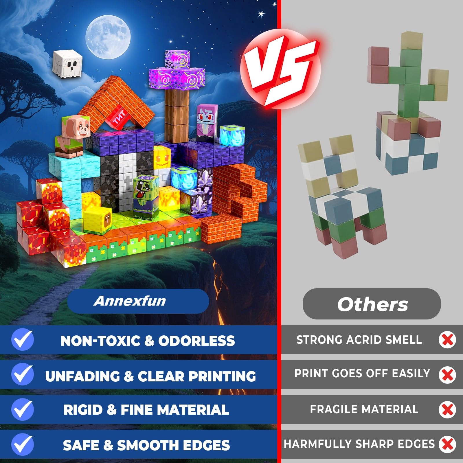 Annexfun Cube Magnétique 150 Pièces - Aventure de Maison Hantée avec Vampires, Zombies & Fantômes - Blocs de Construction Magnétiques pour Enfants dès 6 Ans | Amusement Halloween