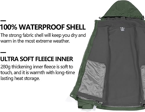 Miniatura 5 de Little Donkey Andy Chaqueta de esquí de invierno 3 en 1 para hombre, chaqueta de forro polar cálido, impermeable, resistente al viento, abrigo de