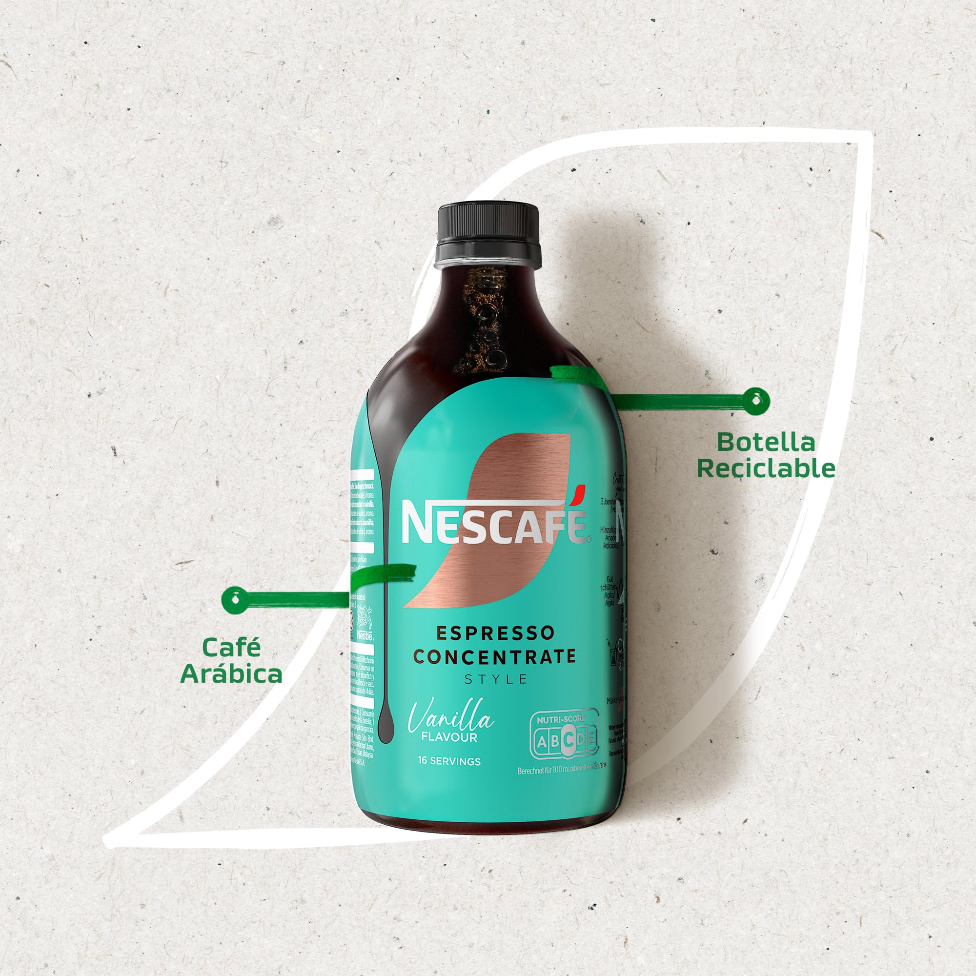NESCAFÉ Espresso Concentrate Vainilla, con café Arábica y sabor vainilla, Concentrado de café líquido para iced coffee y lattes, Botella 500 ml