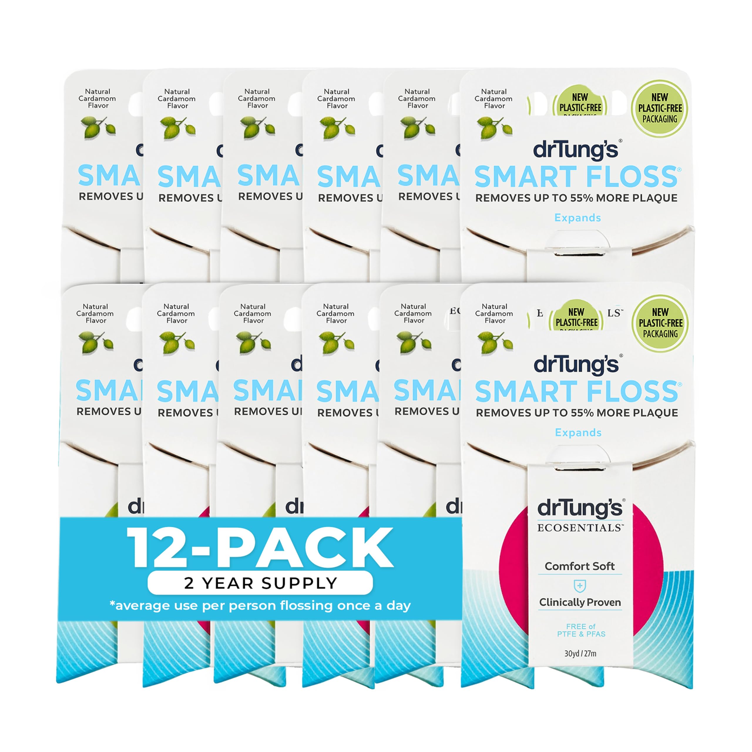 Dr. Tung's Smart Floss, 30 yds, Natural Cardamom Flavor 1 ea Colors May Vary (Pack of 12)