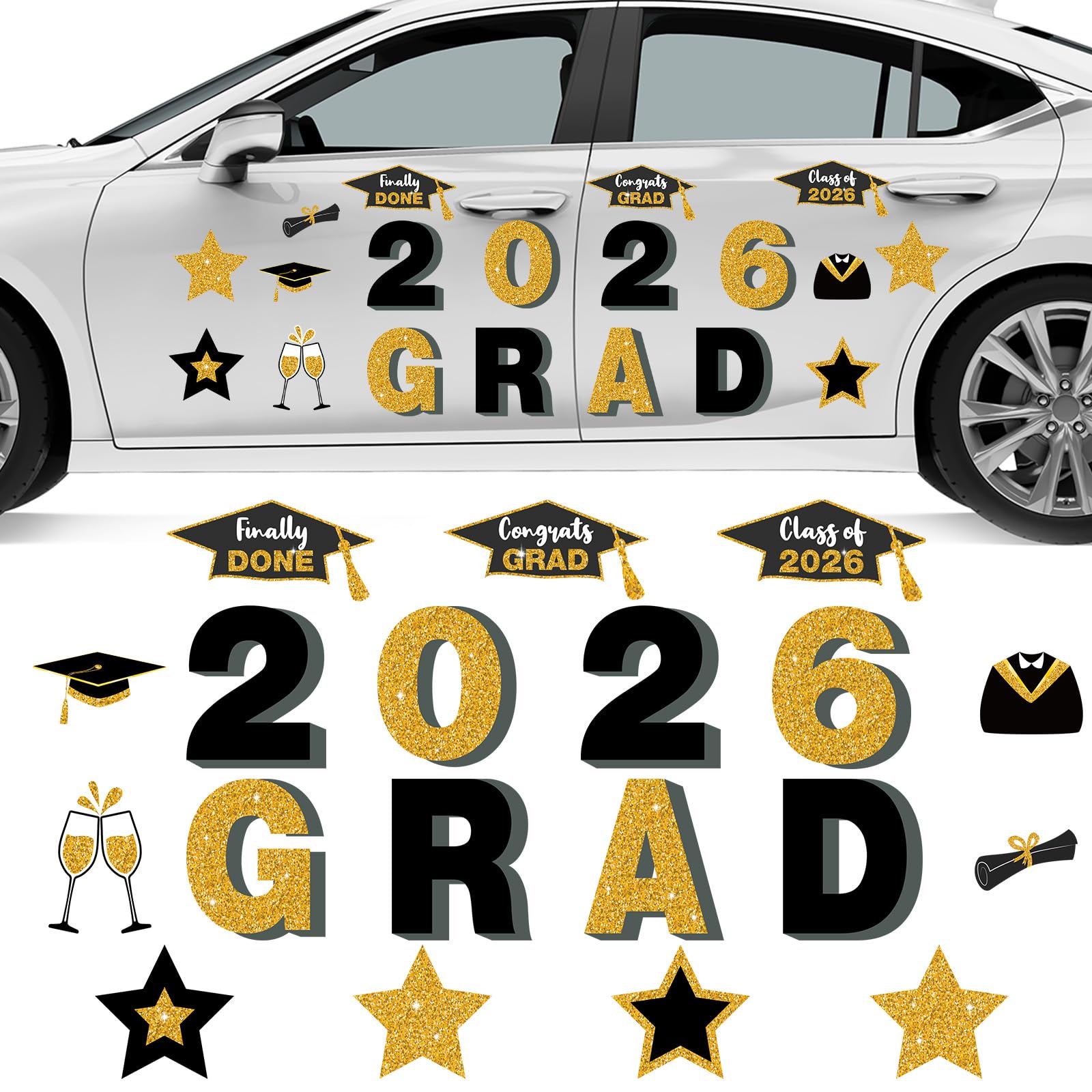 Aimants de voiture diplôme 2024 lot de 19 pièces pour décoration de fête