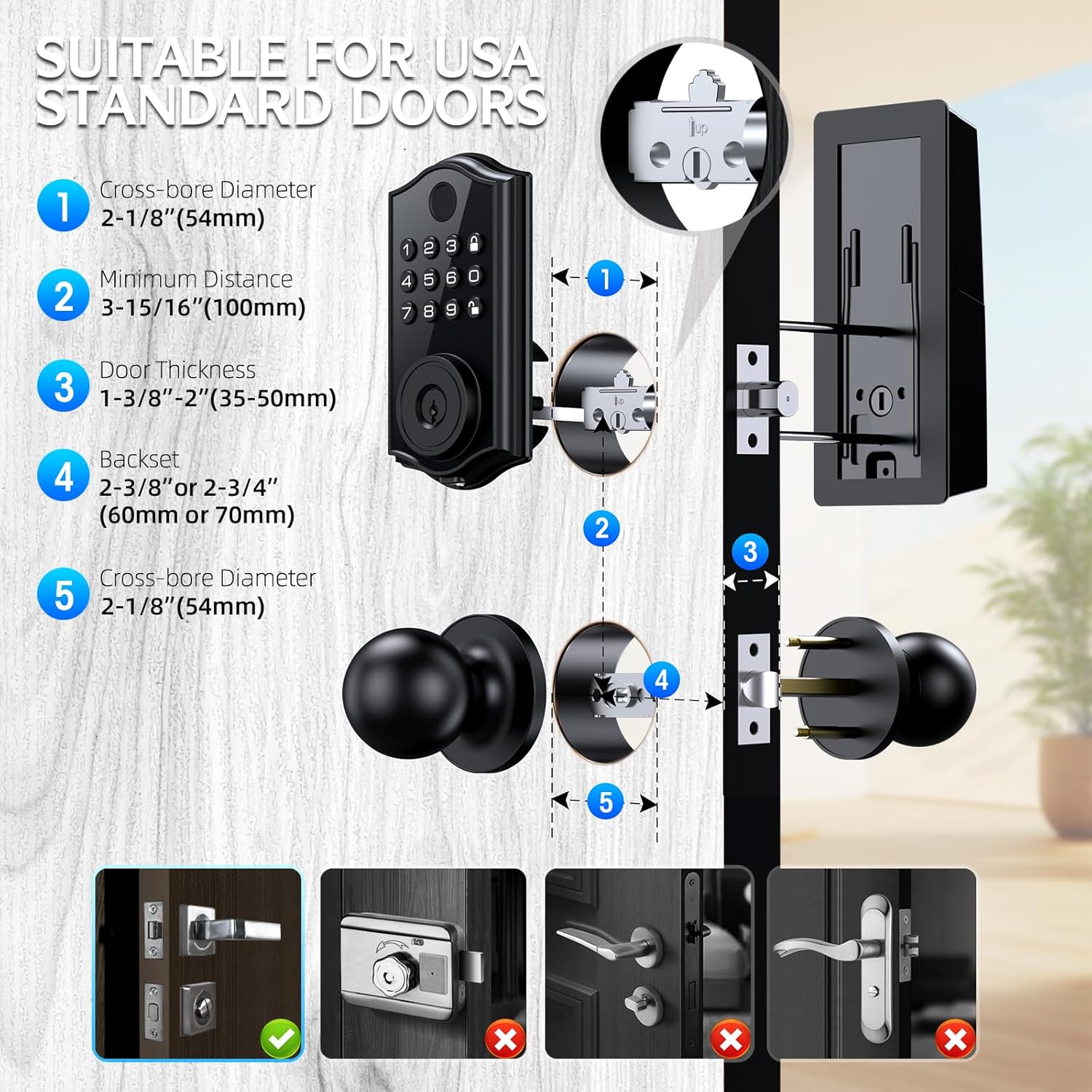 Smart Locks for Front Door,APP Control Keyless Entry Fingerprint Door Lock,Keypad Deadbolt Set with Handle,Easy Installation,Auto-Lock,(Matte Black)