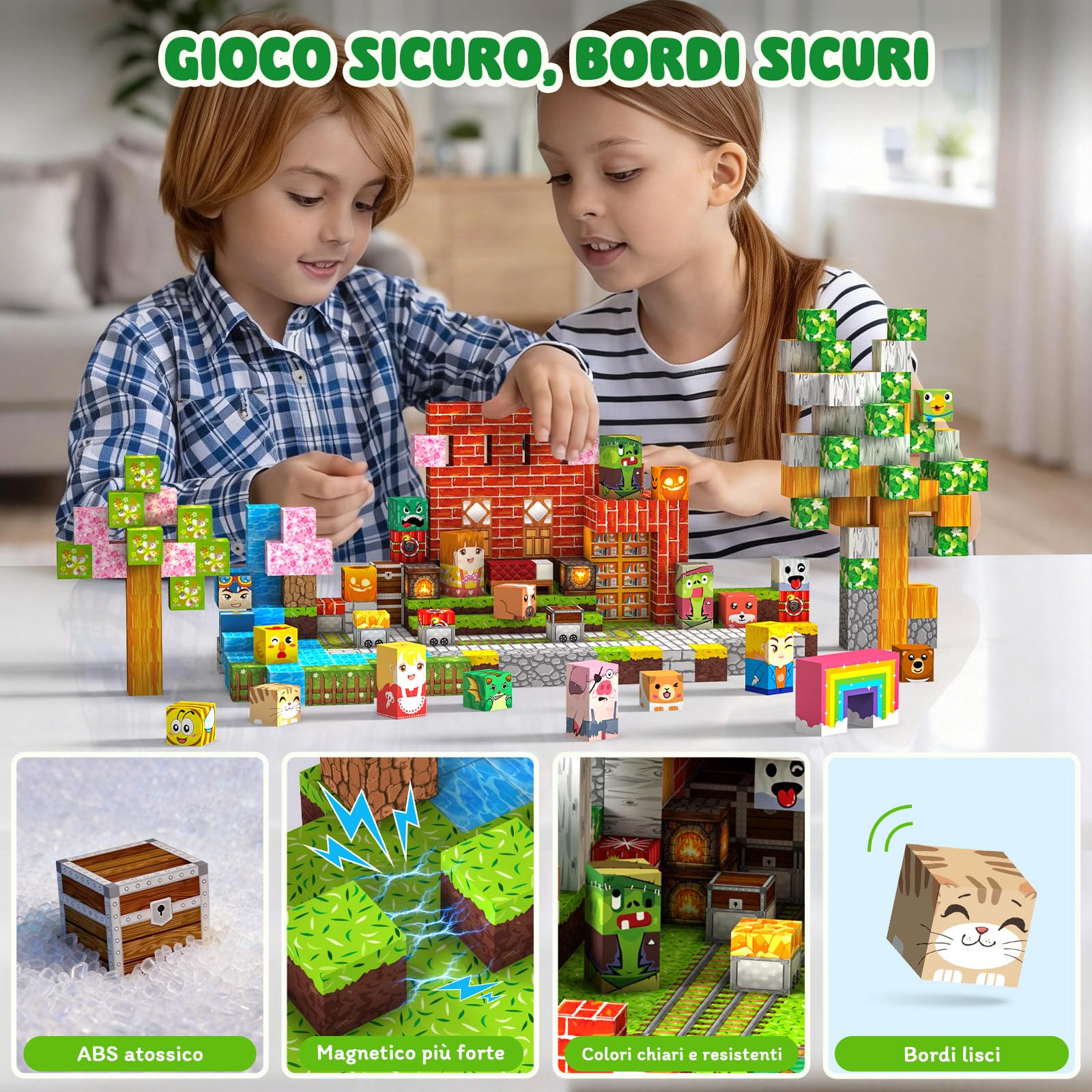 Costruzioni Magnetiche per Bambini 330 PCS 2CM 3+ Giochi Cubi Magnetici Blocchi Magnetic Building Blocks Giocattoli Montessori a Partire da 3 4 5 6 7 8 9 10 11 12 Anni Regali (traccia)