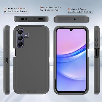 for Galaxy A15 5G Case with Explosion-Proof Film[2 Pack],3 in 1 Shockproof TPU Hard PC Bumper Drop-Proof Shell for Samsung Galaxy A15 5G,Black