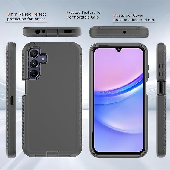 for Galaxy A15 5G Case with Explosion-Proof Film[2 Pack],3 in 1 Shockproof TPU Hard PC Bumper Drop-Proof Shell for Samsung Galaxy A15 5G,Black