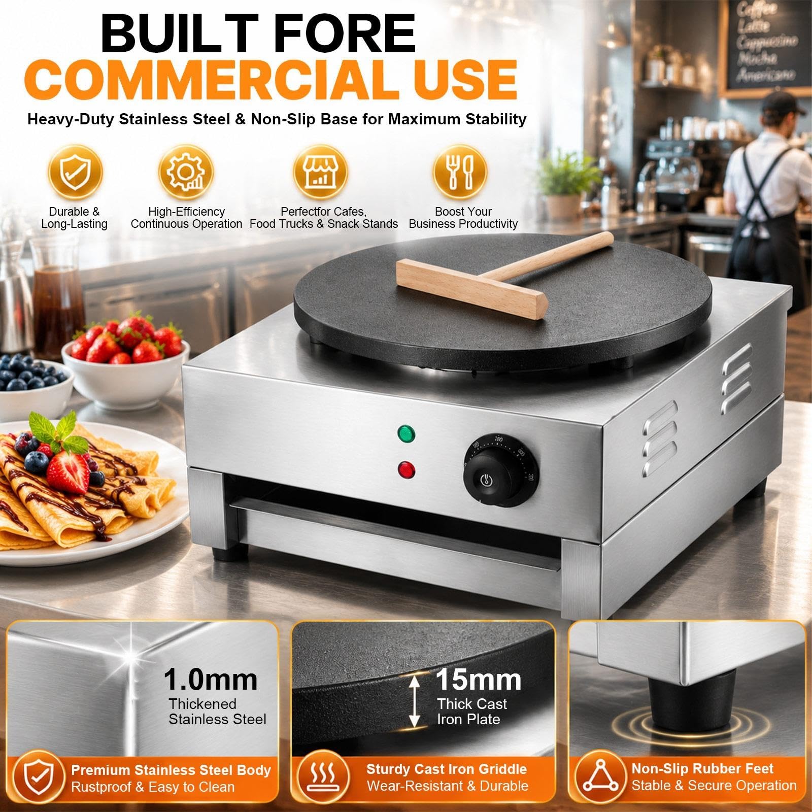 Macchina Per Crepes Professionale 40cm Griddle Hotplate Pan