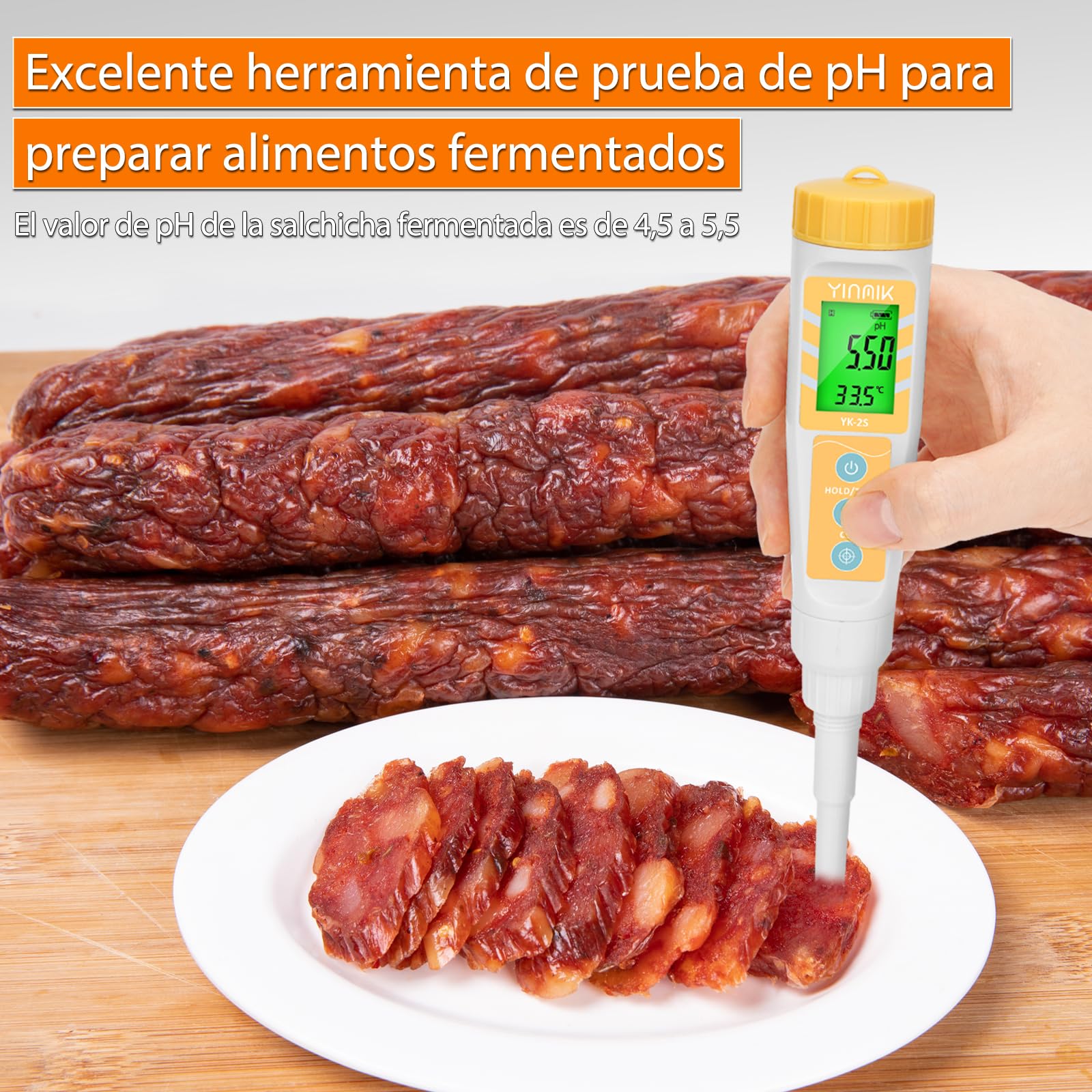 YINMIK Medidor de pH de Alimentos con Sonda Reemplazable, Probador Digital para Masa, Pan, Carne, Queso