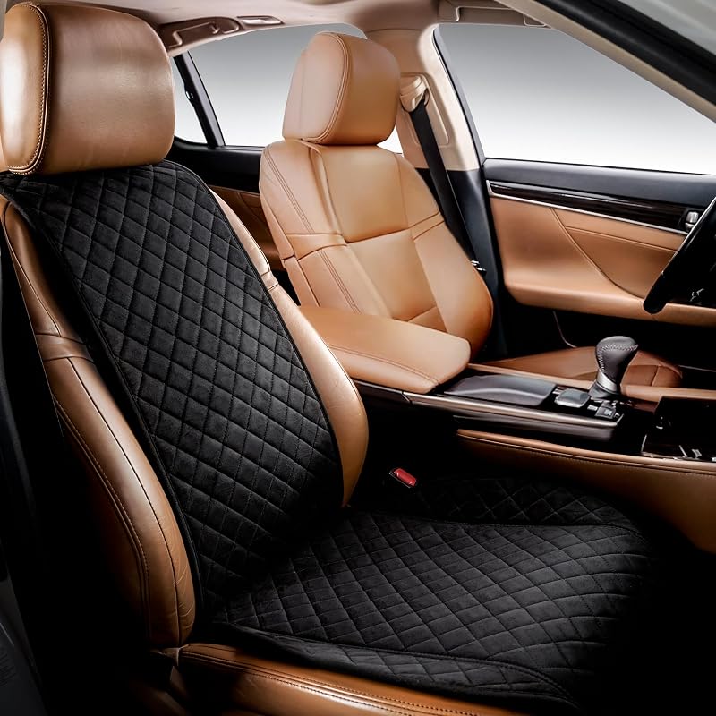 Faux Suede Front Car Seat Cover, Seat Protector, 1 Unit, Black | Non-Slip Bucket Sear Cover for Most Cars, SUVs, Vans & Trucks – Machine Washable, Side-Airbag Friendly