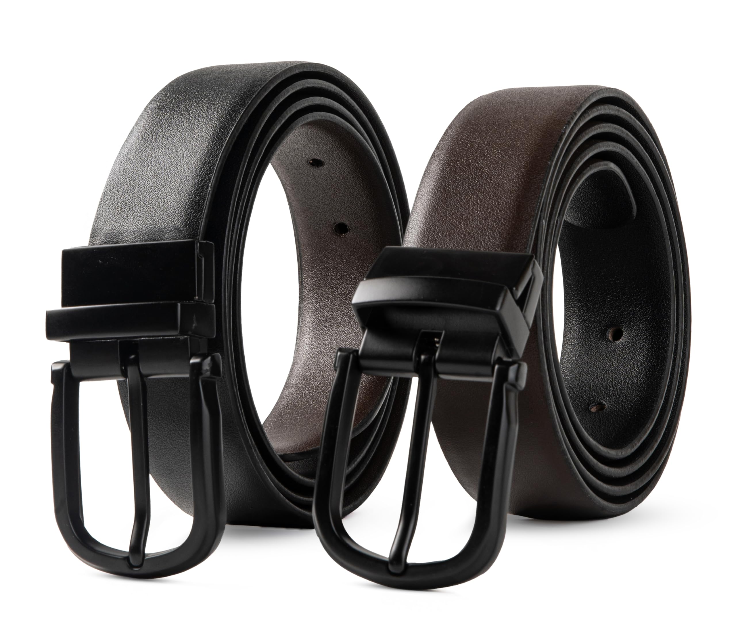 Contacts Reversible Leather Belt for Men – 2-in-1 Black & Brown Dress Belt with Rotating Buckle – Versatile for Formal and Casual Wear