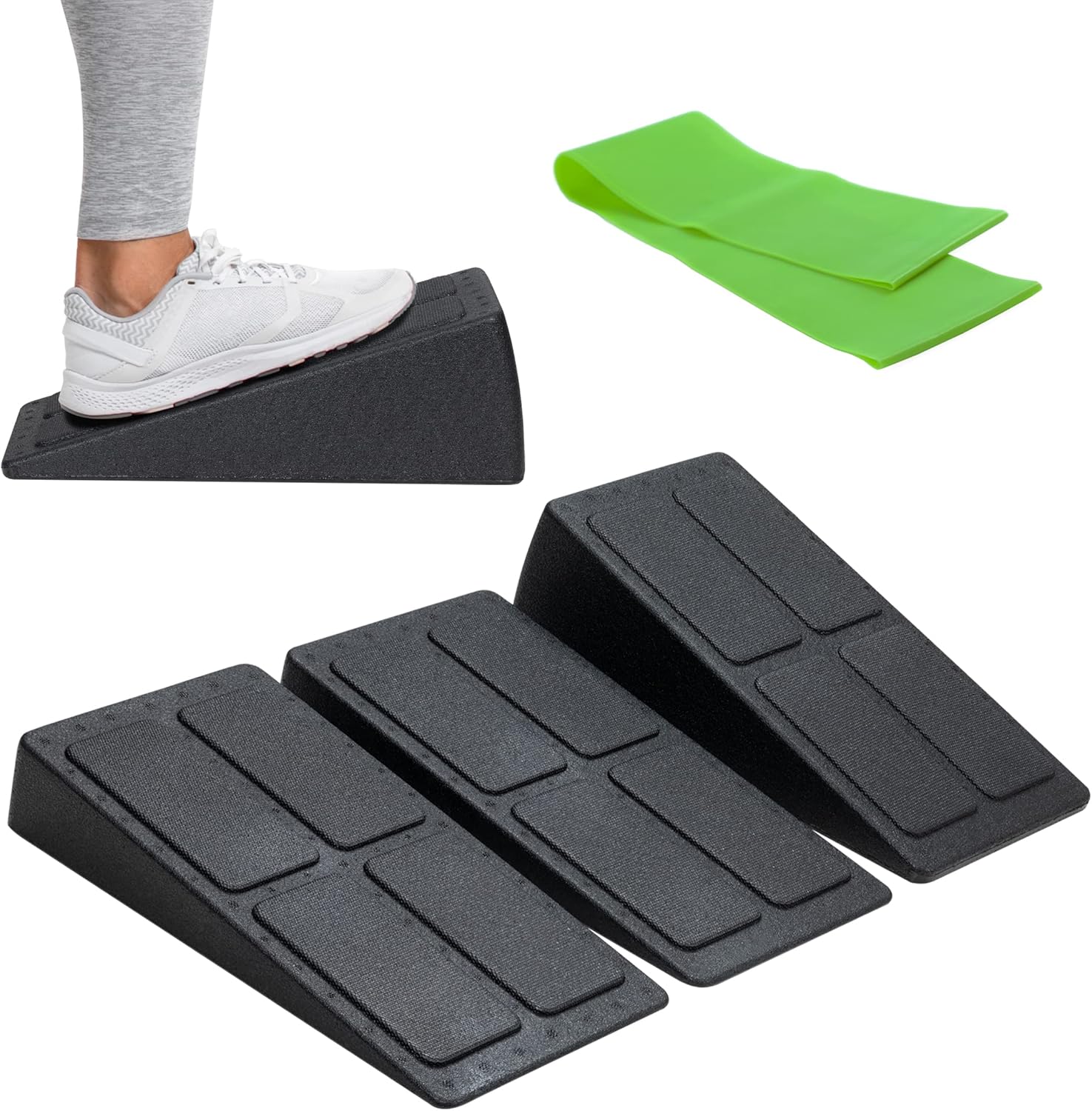 Set of 3 Heel Stretching Wedges with a Stretch Band
