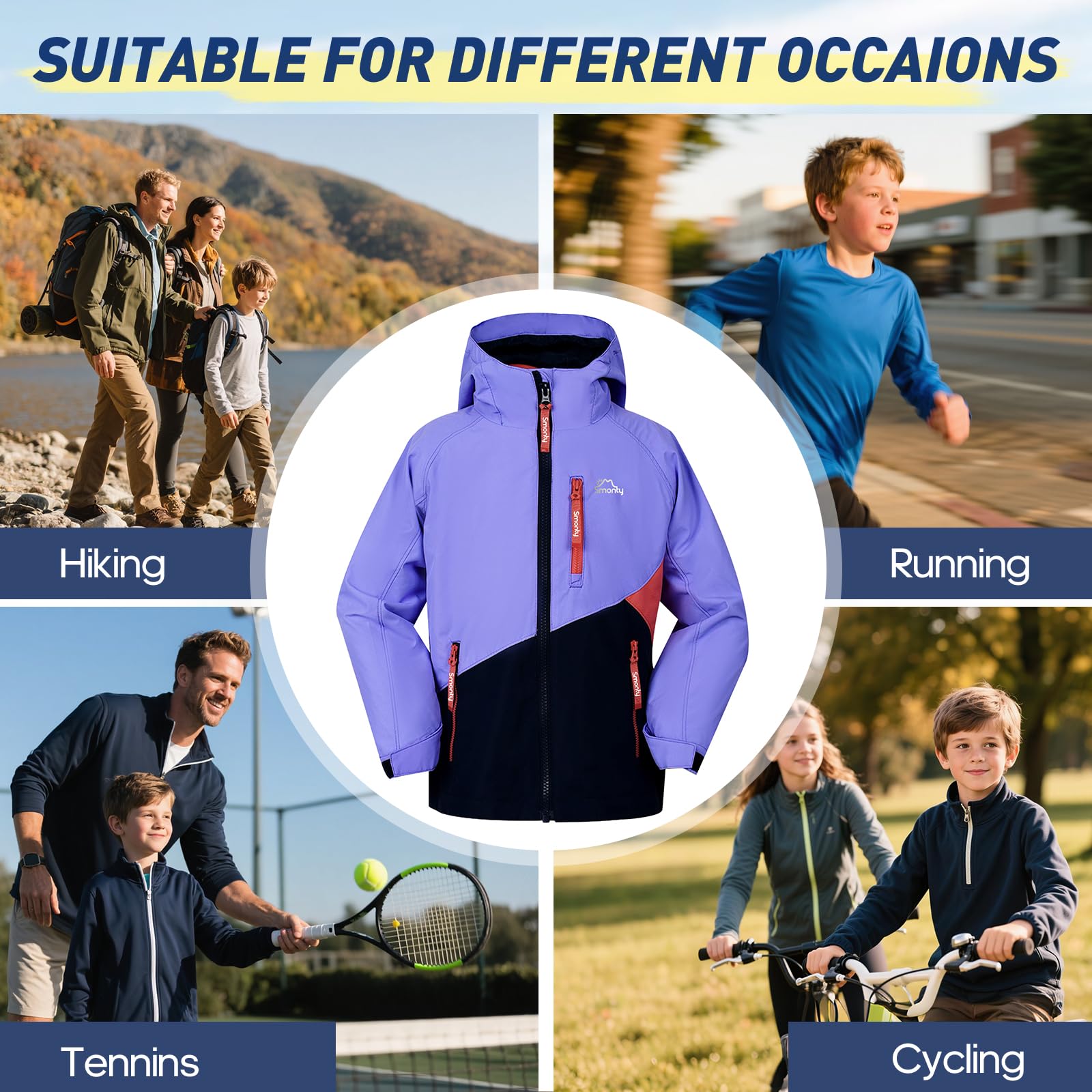 SMONTY Giacca per bambini 3 in 1, giacca softshell, cappotto per bambini maschi e femmine, giacca per bambini