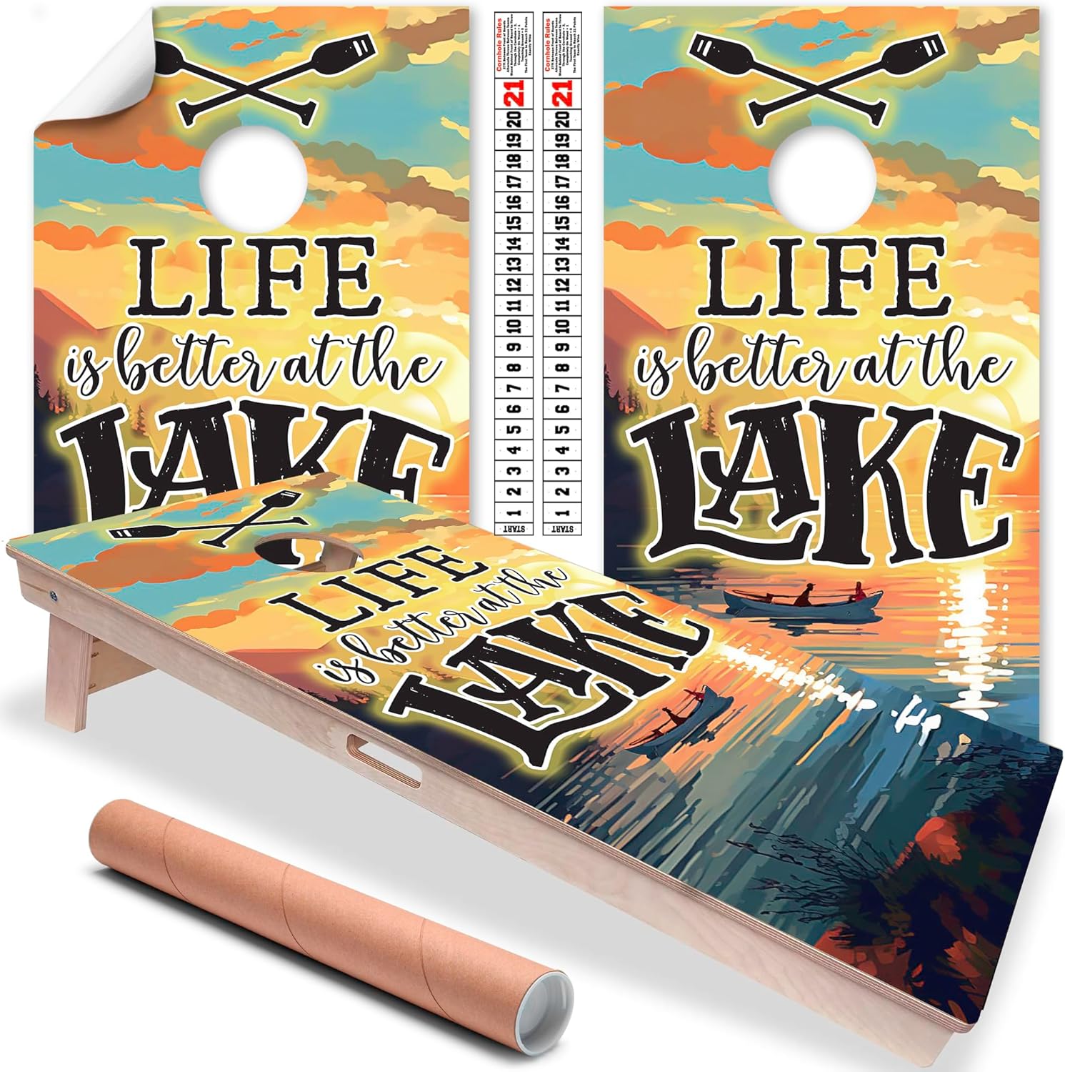 Cornhole Board Wraps and Decals for Boards Set of 2 Skins Professional Vinyl Covers Sticker Life is Better at the Lake Fishing Themed Design Cornhole Wrap Sticker Cornhole Skin Cornhole Wrap for Board