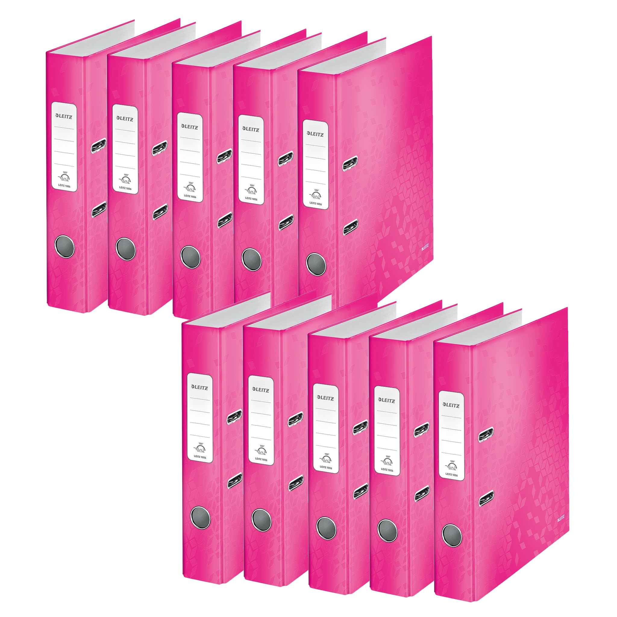 Leitz Wow Series 10060023 Quality Folder 180 Degrees Pack of 10 A4 Narrow 5.2 cm Spine Width Laminated Grey Board Pink