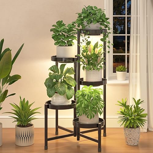 Miniatura 15 de iDavosic.ly Soporte para plantas de 10 niveles para interiores y exteriores de fácil armado, estantería plegable alta de metal para exhibición de 5