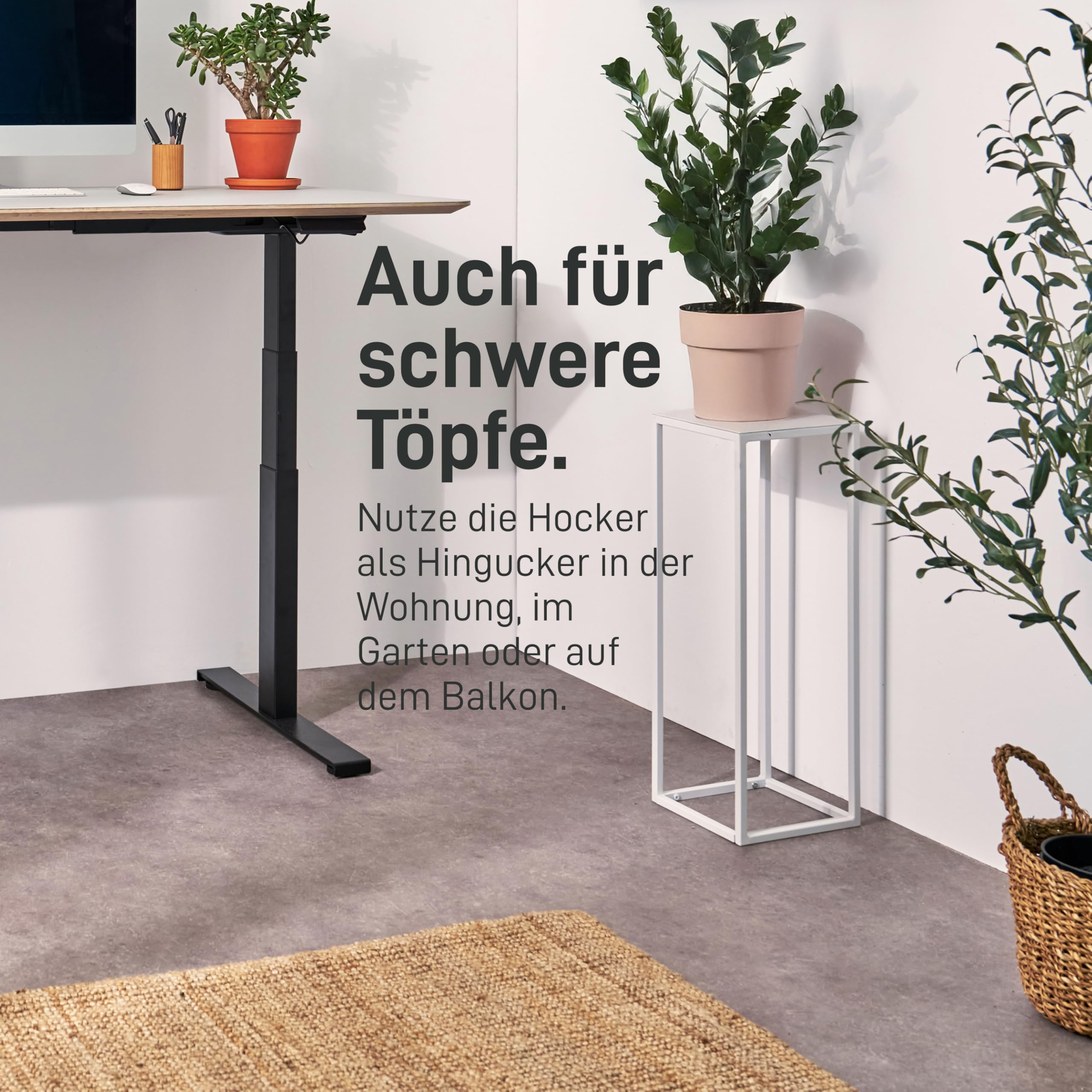 Natural Goods Berlin 1x Blumenständer Metall Schwarz 50 cm - Eckiger Deko Pflanzenständer - Blumenhocker Outdoor wetterfest, stabil & pflegeleicht - ideal als Blumenständer für Außen