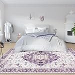 Amearea Tapis au design vintage pour salon, tapis floral traditionnel 5x8 lavable en machine pour chambre, tapis mignon à poils courts pour chambre d'enfants, antidérapant, décoration intérieure de cuisine, violet