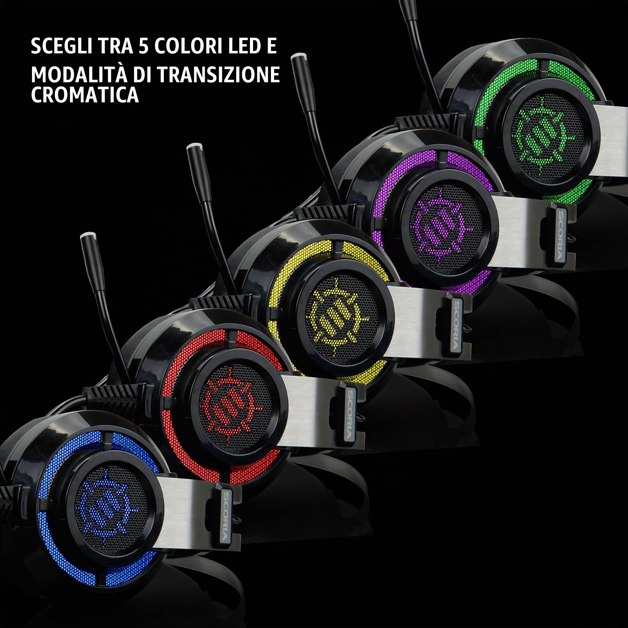 ENHANCE Scoria Cuffie Gaming USB con Virtual Surround Sound 7.1, Cuffie di Gioco , Basso e Vibrazioni Regolabile , LED Luci Regolabili 5 Colori , Controllo Volume e Microfono Retrattile - PC