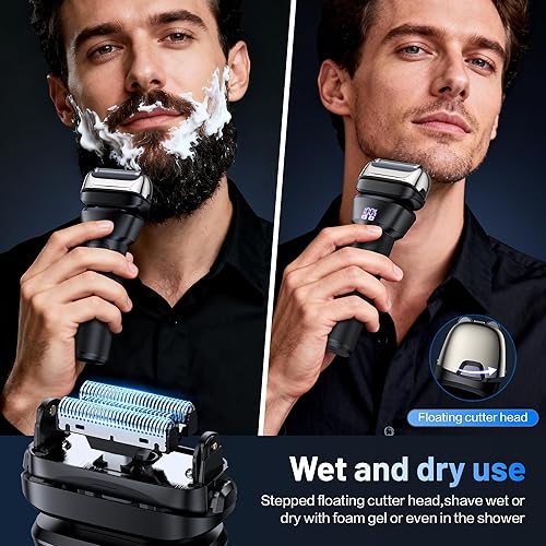 Miniatura 4 de Afeitadoras eléctricas de papel de aluminio para hombres con cabezales flotantes flexibles 4D, recortadora de barba recargable con pantalla LED,