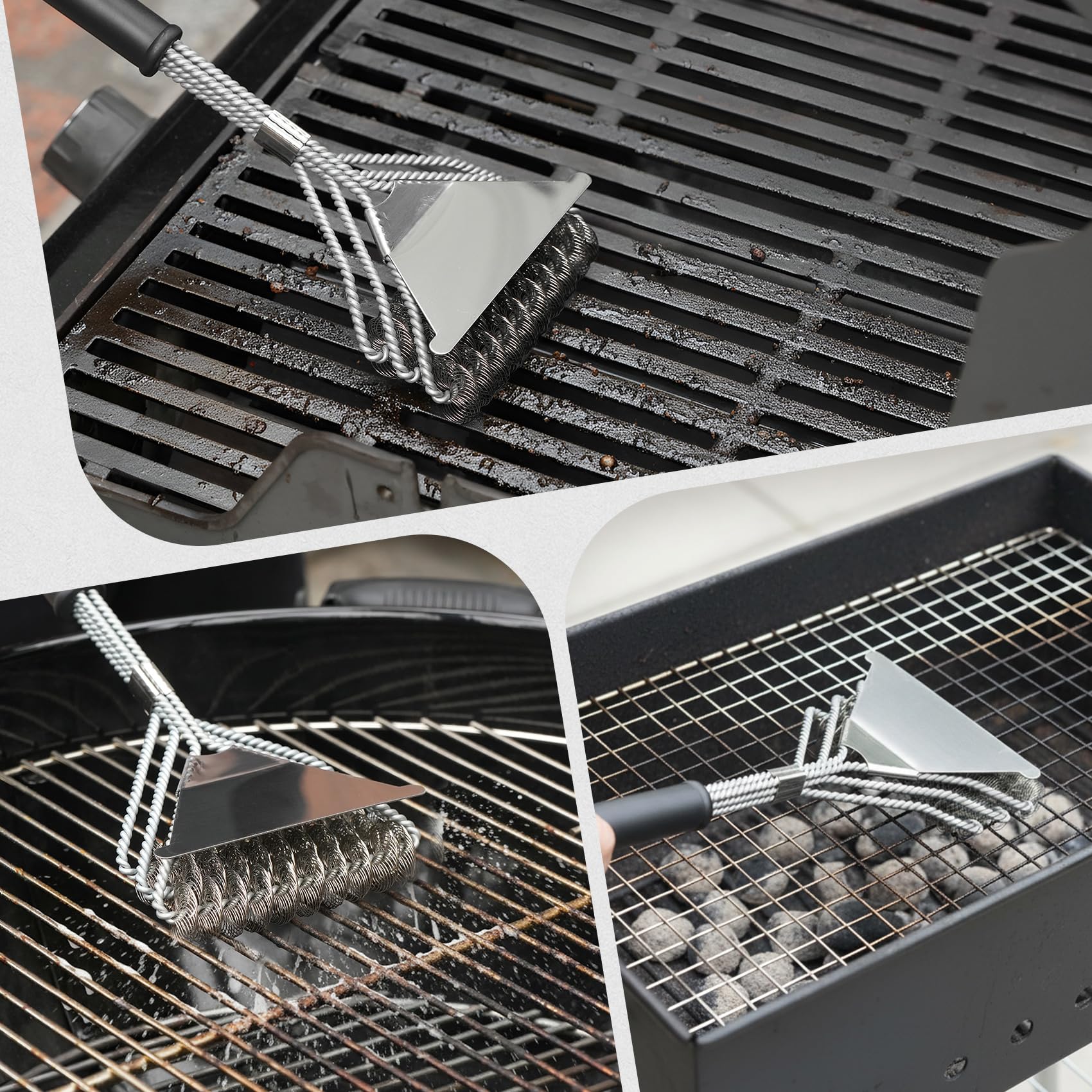 Onlyfire Kit de Nettoyage Barbecue INOX - 2 Brosses, 1 Grattoir, 13 Tiges pour BBQ Gaz, Charbon, Plancha