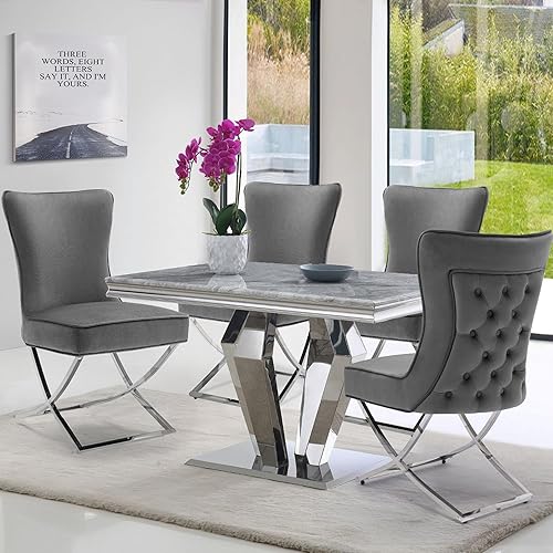 Miniatura 32 de Juego de 2 sillas de comedor de terciopelo, modernas y cómodas sillas de comedor tapizadas con respaldo copetudo y patas de acero inoxidable, color