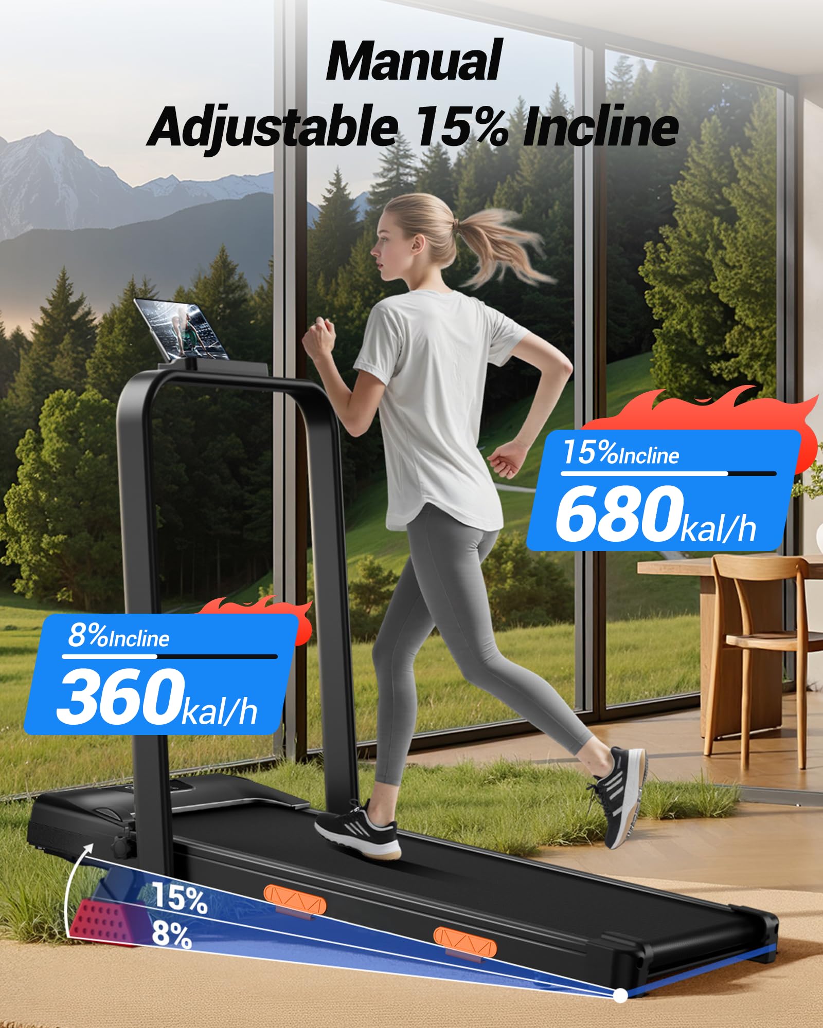 UMAY Tapis de Course Pliable Inclinable 15% Walking Pad Moteur Silencieux Charge Max 136KG