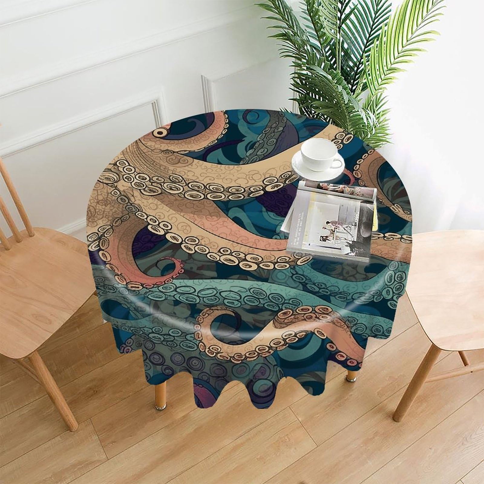 VstaDank Abstract Octopus Kraken Tablecloth Easy to Clean Polyester Round Table Cover Washable Round Table Cloth Wrinkle-Free Circle Decoration Tablecloth for Kitchen Dining Room 60"