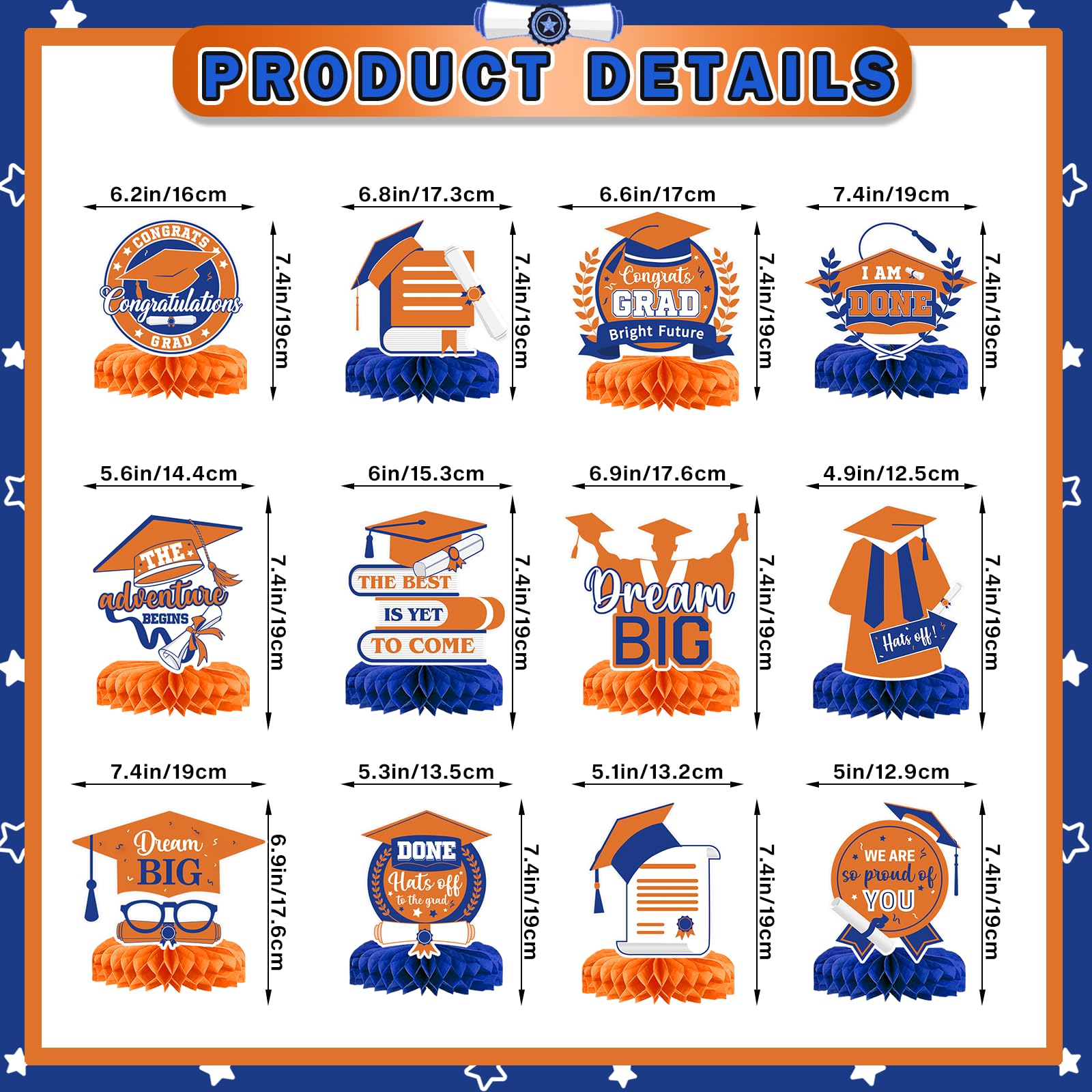 Orange and Blue Graduation Centerpieces for Tables 2025 Graduation Decorations 2025 Graduation Table Decorations 2025 Grad Party Decorations 2025 Class of 2025 Decorations