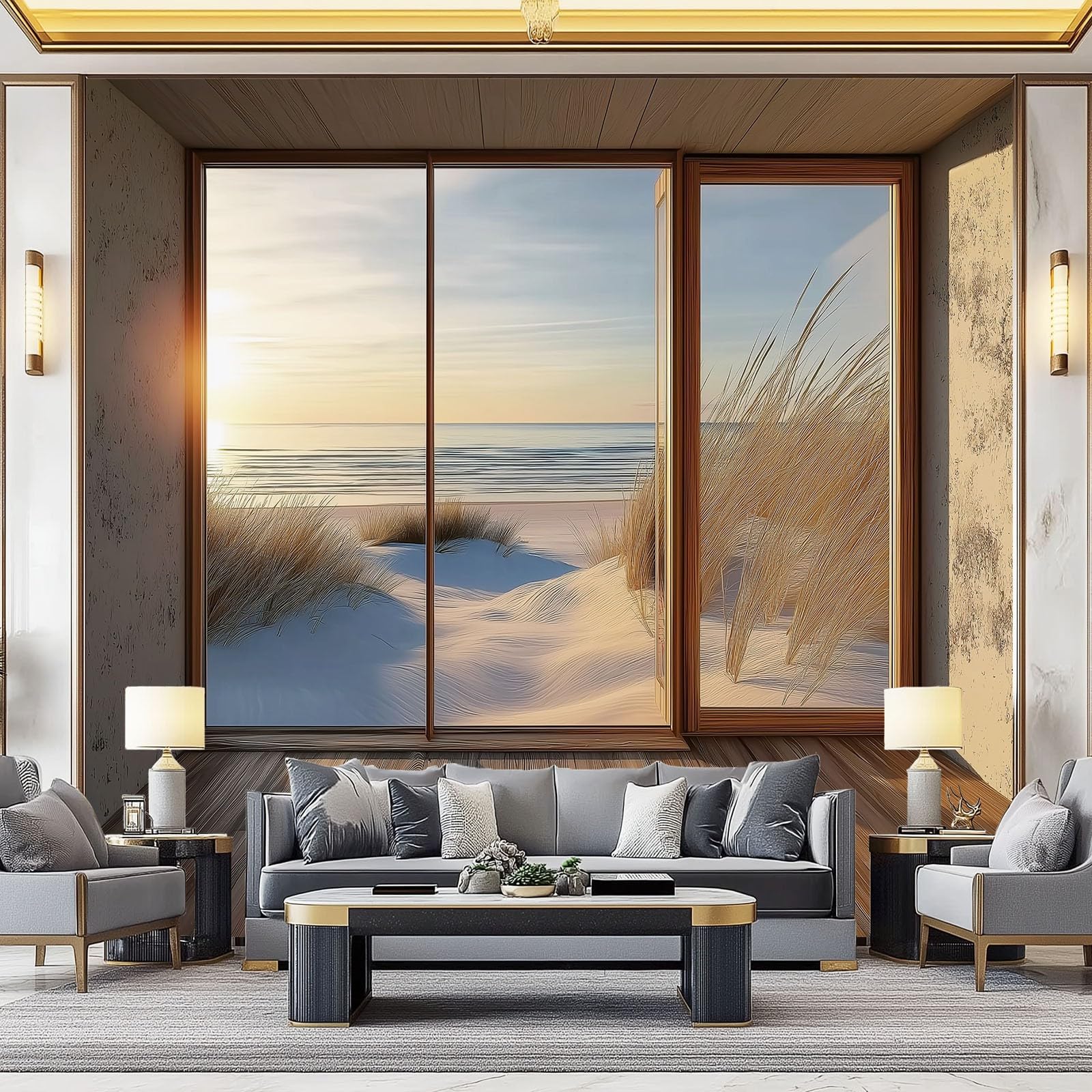 Kolorowa tapeta z włókniny mural plaża śnieżny krajobraz drewniana rama, niesamoprzylepna, 400 x 280 cm nadaje się do dekoracji sypialni i salonu