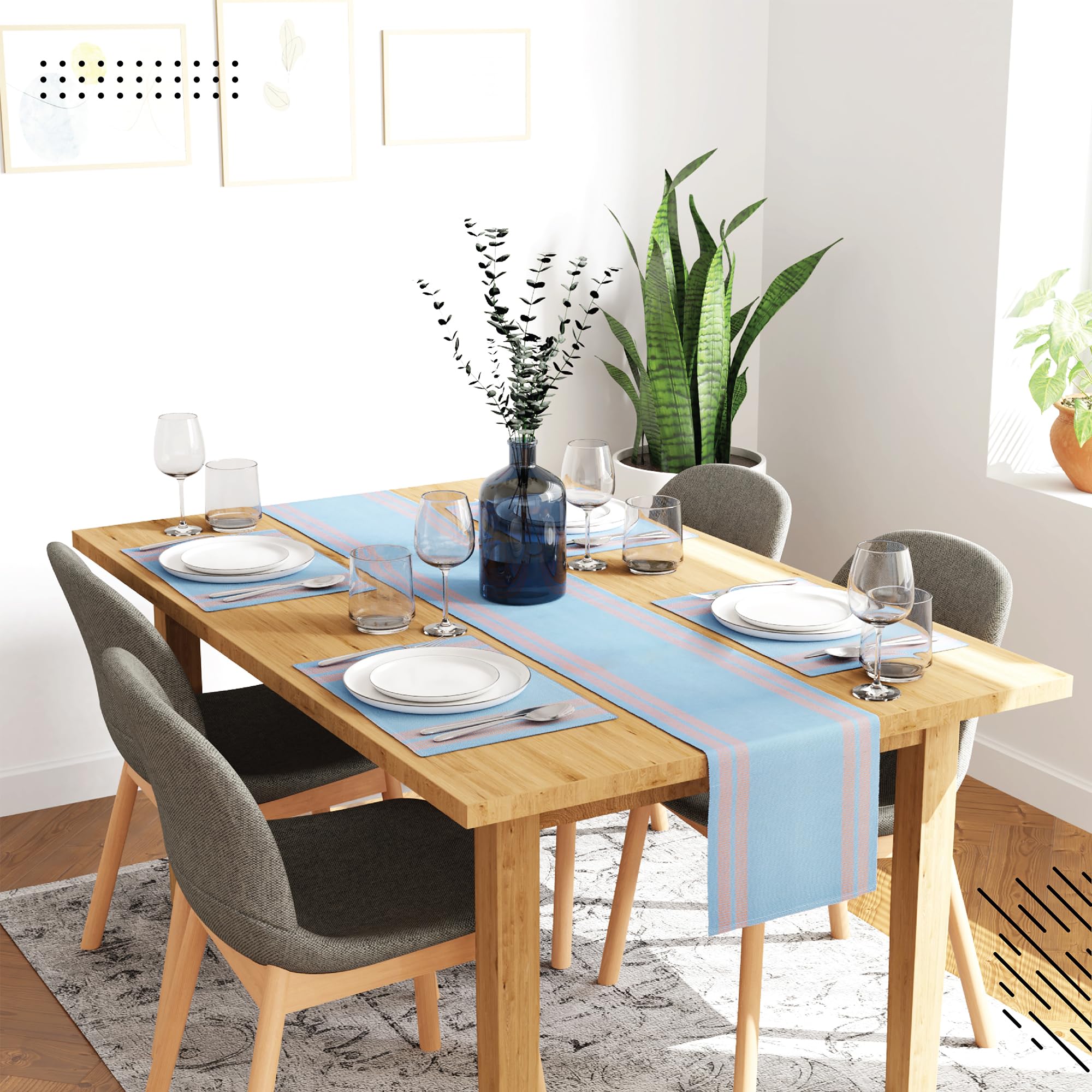 Set Runner E Tovagliette Roma Rosso - Cotone A Coste Sottili - Per Tavola Elegante