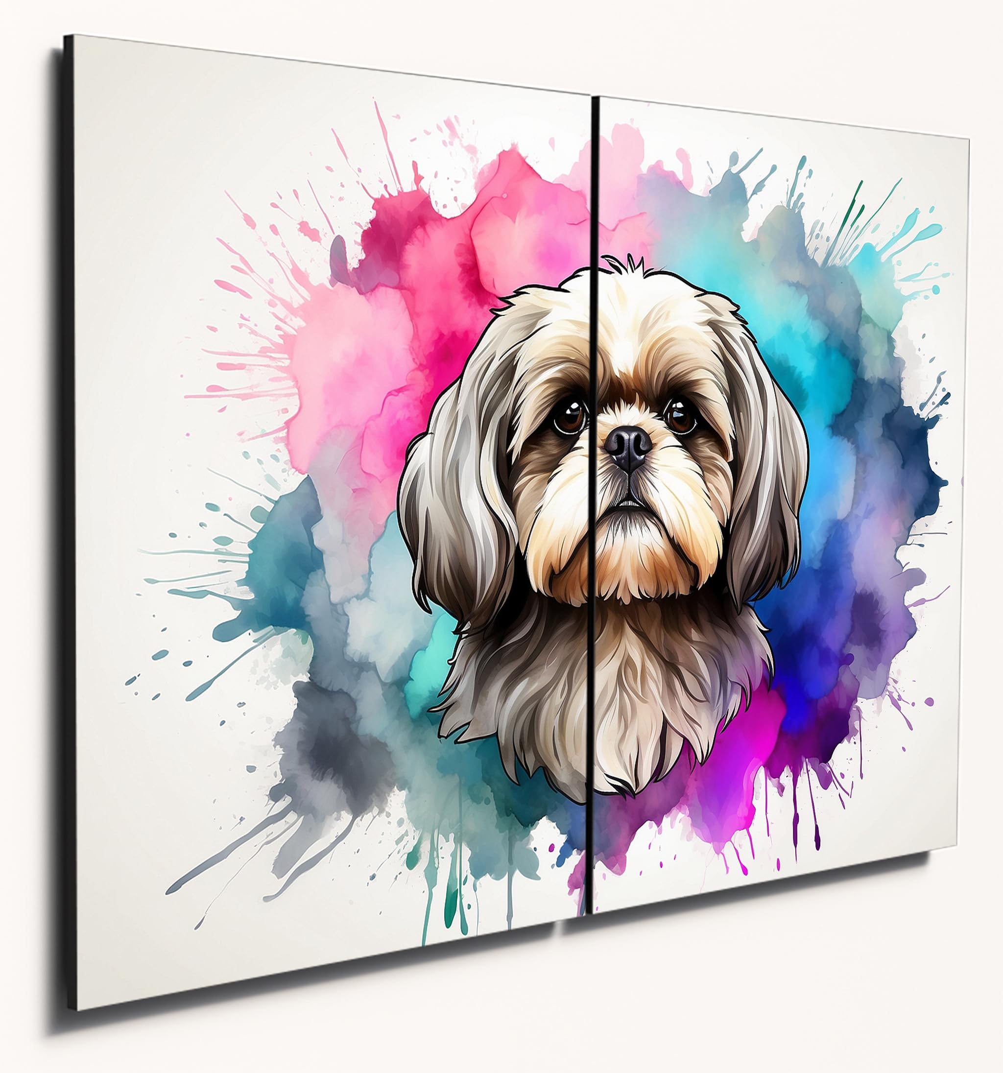 The Plum Penguin Shih Tzu #2 Shih Tzu Watercolour Wall Art – Twin A4 Mdf Wood Panels – Colourful Home Decor