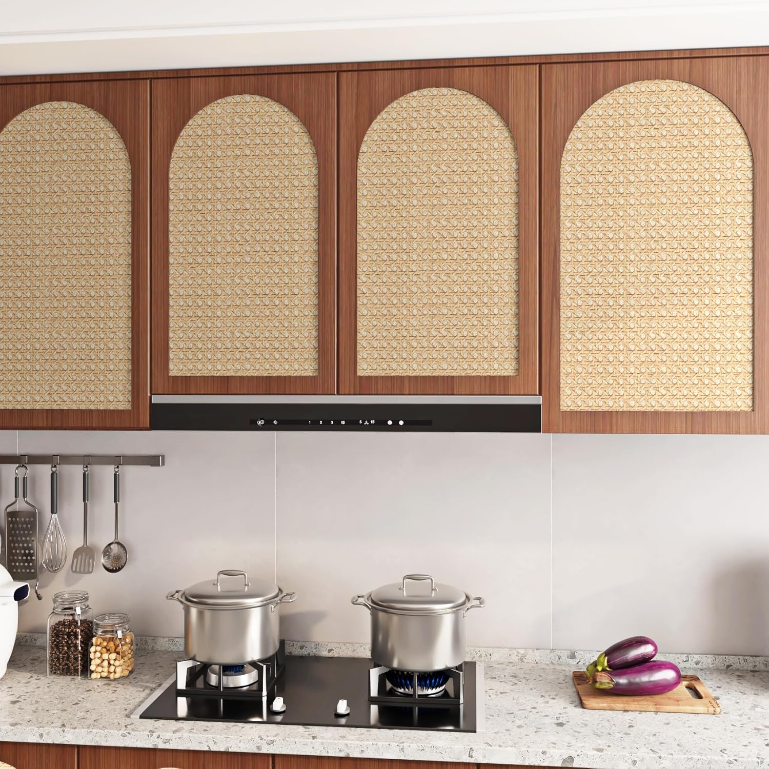 YENHOME 30"X118" Rattan Wallpaper Stick and Peel Rattan Cane Wallpaper for Bedroom Kitchen Cabinet Vinyl Wrap Non-Textured Waterproof Rattan Contact Paper for Cabinets Furniture Walls Natural Finish