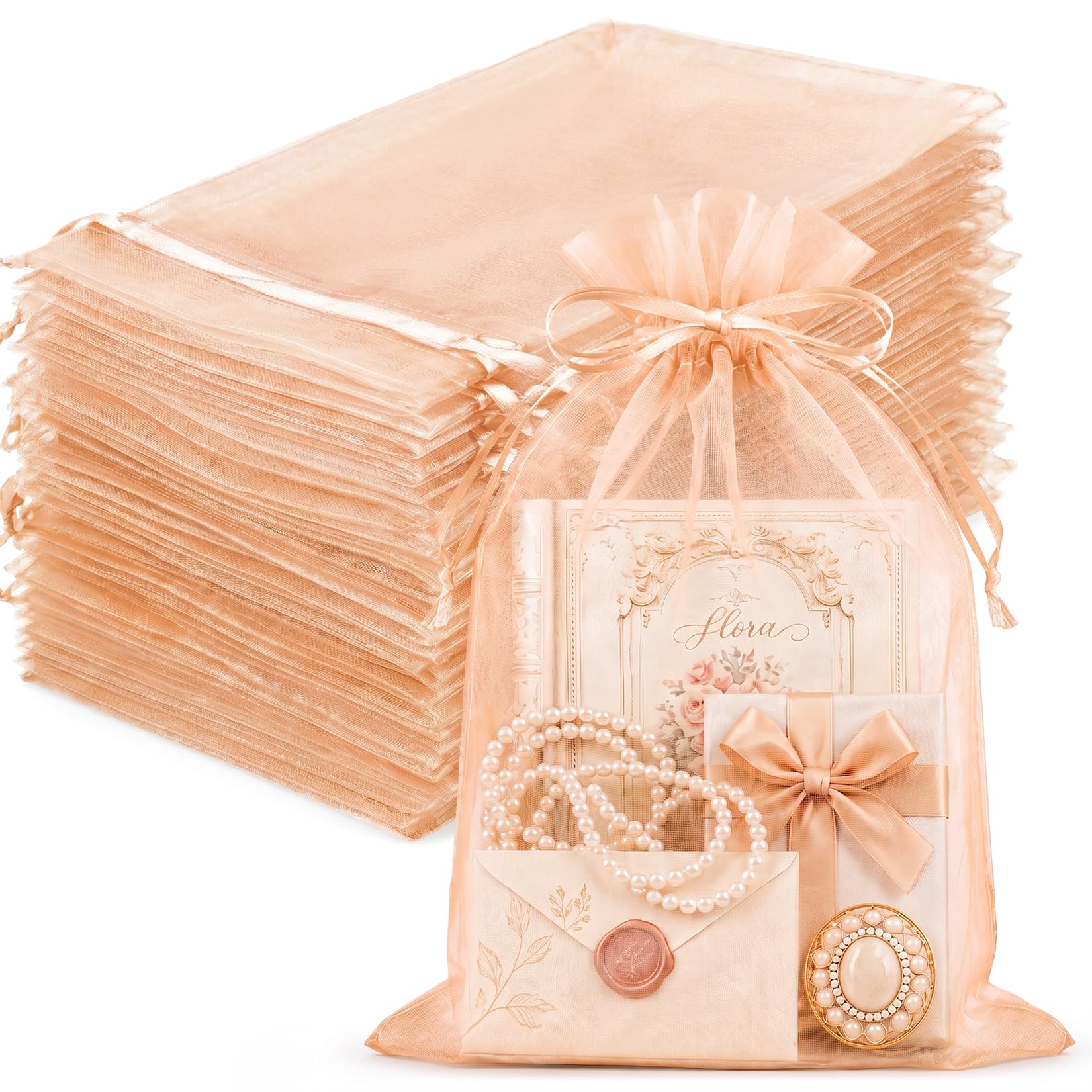 White Organza Bags - 100 Pcs Gift Bags -13