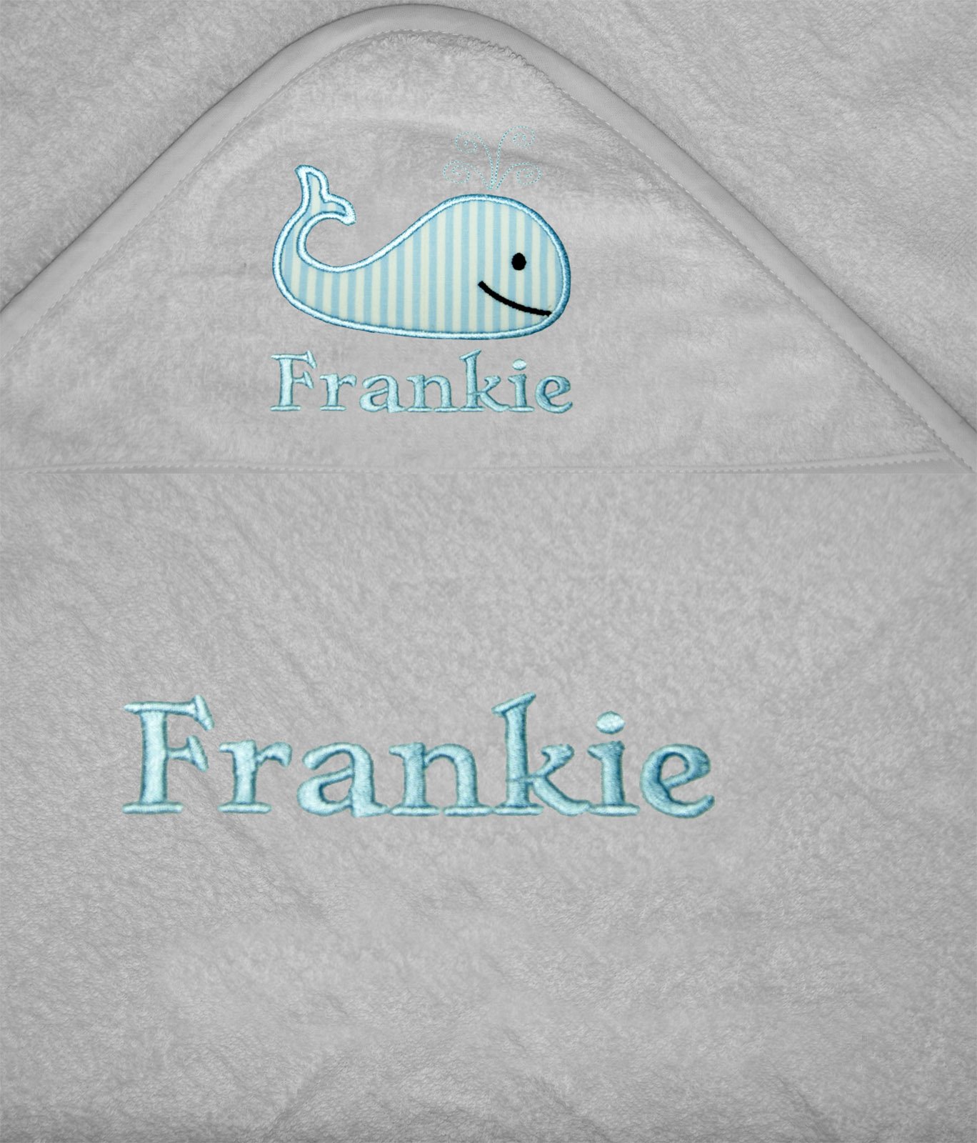 Boy Personalised Whale 100% Cotton Hooded Bath Towel. (White)