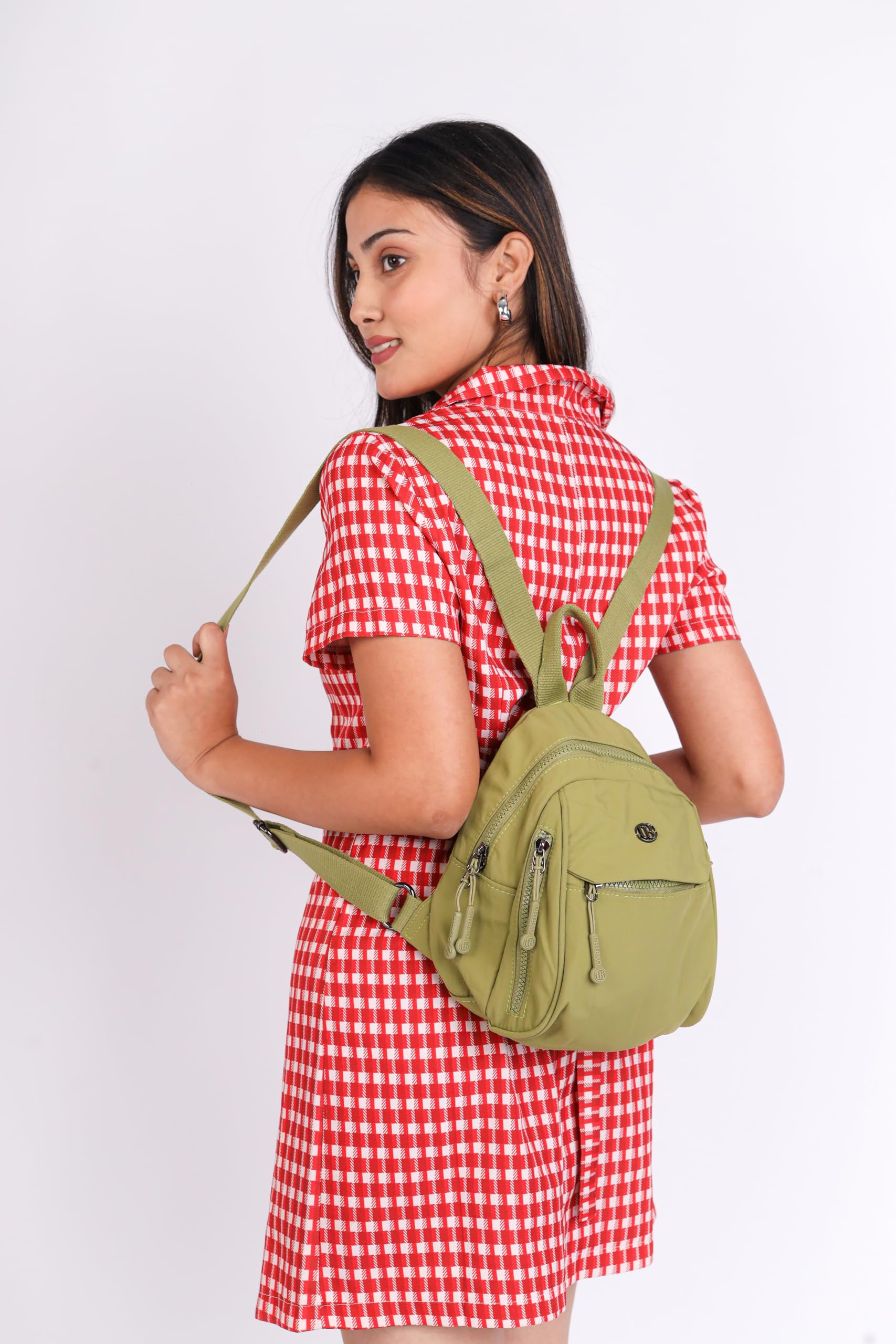 TS WITH TECHSUN Women’s Small Mini Backpack Purse | Lightweight Water-Resistant Compact Sling Bag for Travel, Daily Use, Casual Outings | Fits Only Essentials (Olive Green (L) 20 X (W) 14 X (H) 24 CM) 1