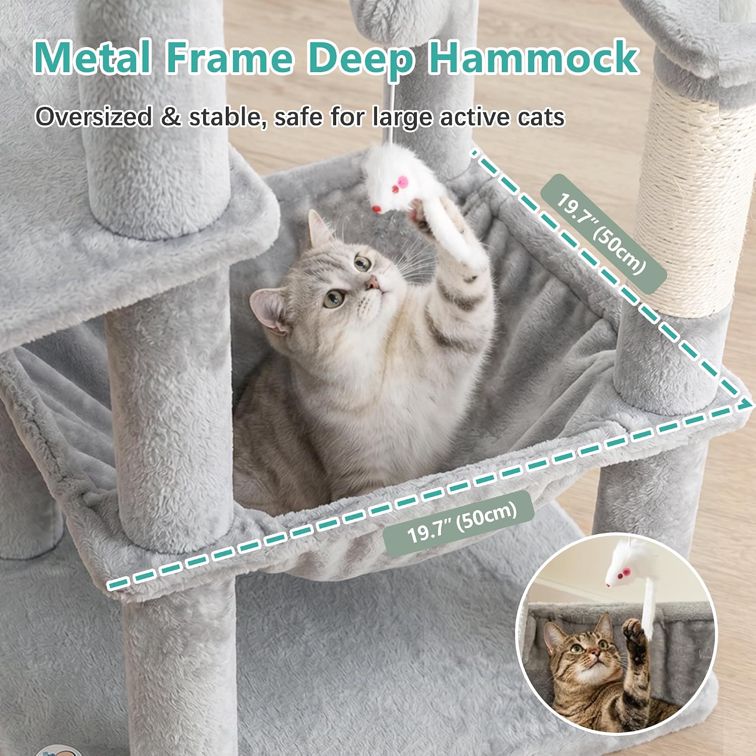 Cat Tree, 81.1" Skyward Corner Cat Tower for Large Cats VCT031W | Space-Smart Cat Furniture with Diamond Hideout, Grand Platform, Firm Base, 3 Soft Hammock & Pet Relax Station, Light Gray
