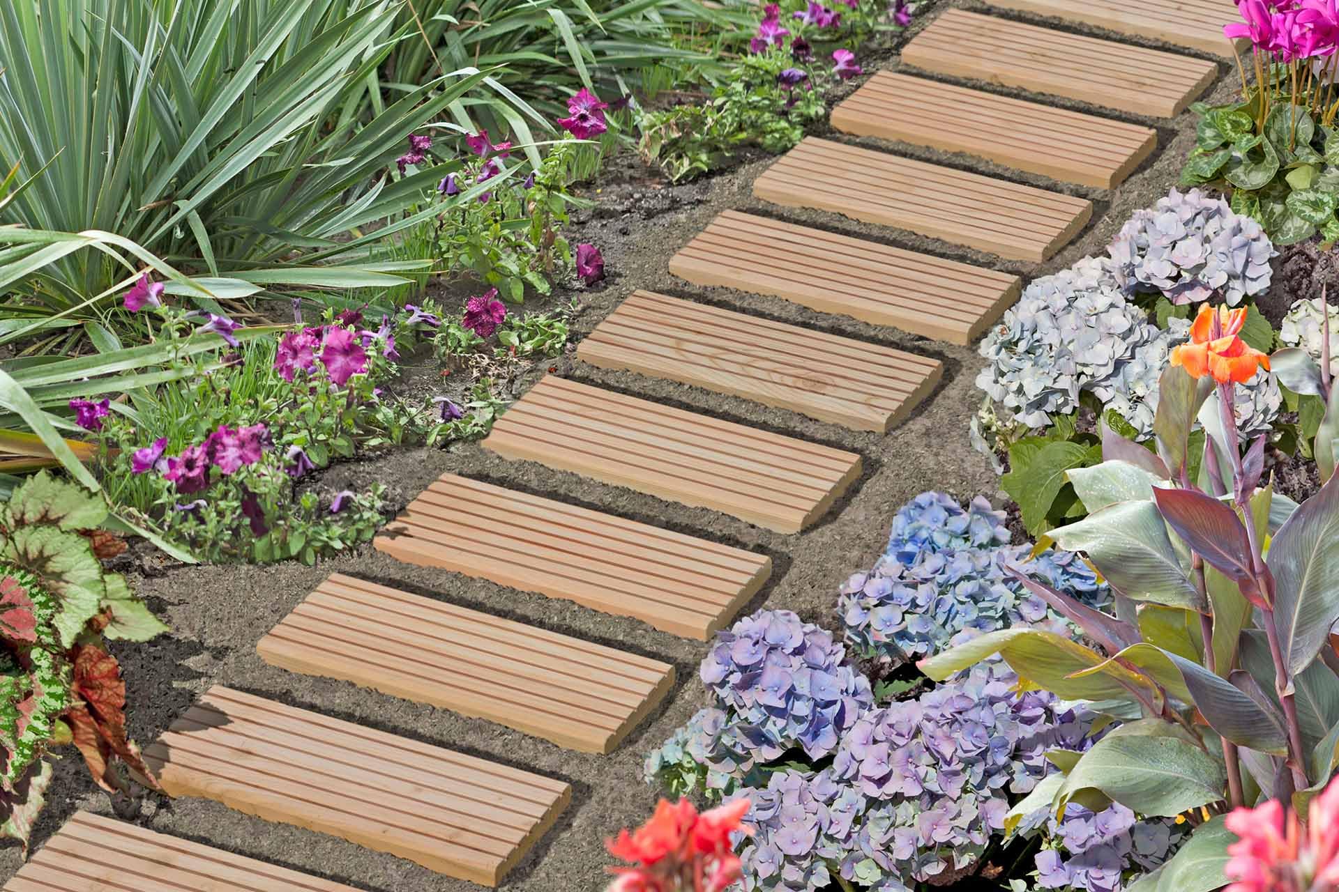 Rollweg aus Lärchenholz – Flexibler Holz-Gehweg für Garten, Teich & Terrasse - 2,5 m lang (35 cm) Gartenweg, Holzweg aus Lärche, zum Ausrollen - Witterungsbeständig für den Garten