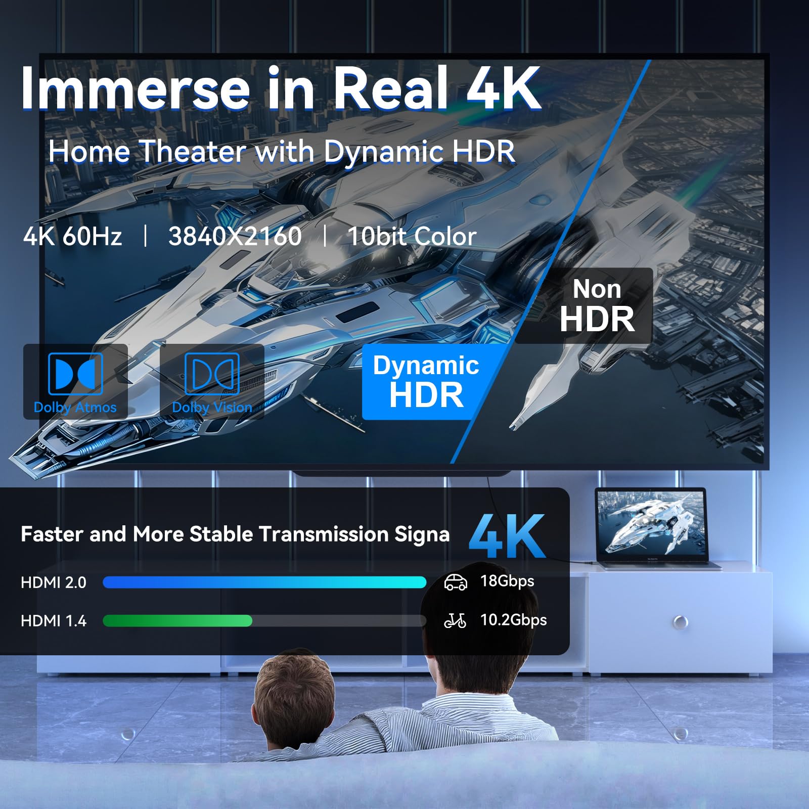 Soonsoonic 4K Glasfaser HDMI Kabel 50meter | Unterstützt 18Gbps, 4K@60Hz, HDR10, eARC, HDCP2.2 | Unidirektionales aktives langes HDMI 2.0 Kabel | für UHD-Fernseher, Monitor, Laptop, Xbox, PS4/PS5 etc